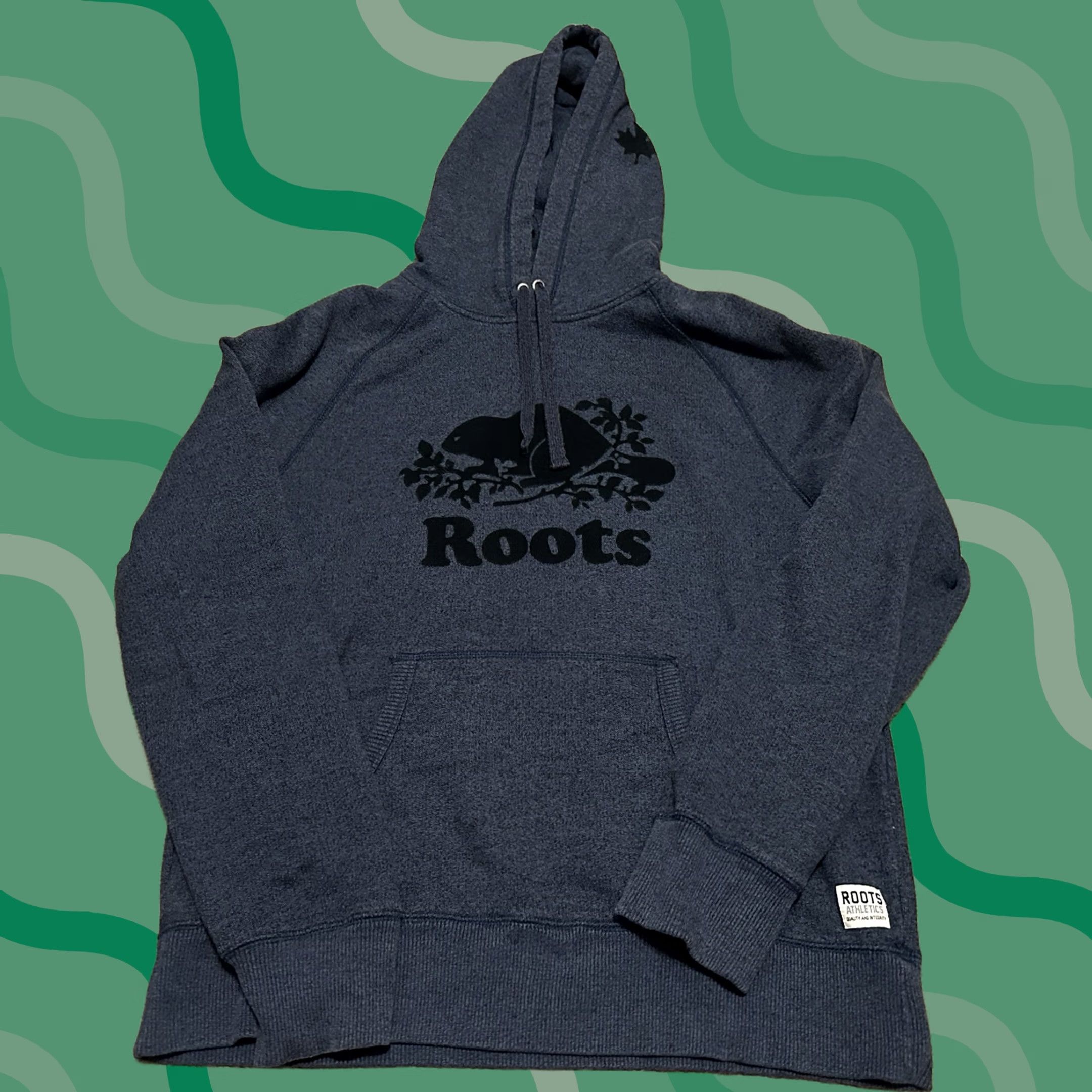 Roots Root Canada Hoodie Mens Large Athletic Graphic Print Beaver Logo Blue Pullover Hooded Sleeves Pockets Size US L / EU 52-54 / 3 - 1 Thumbnail