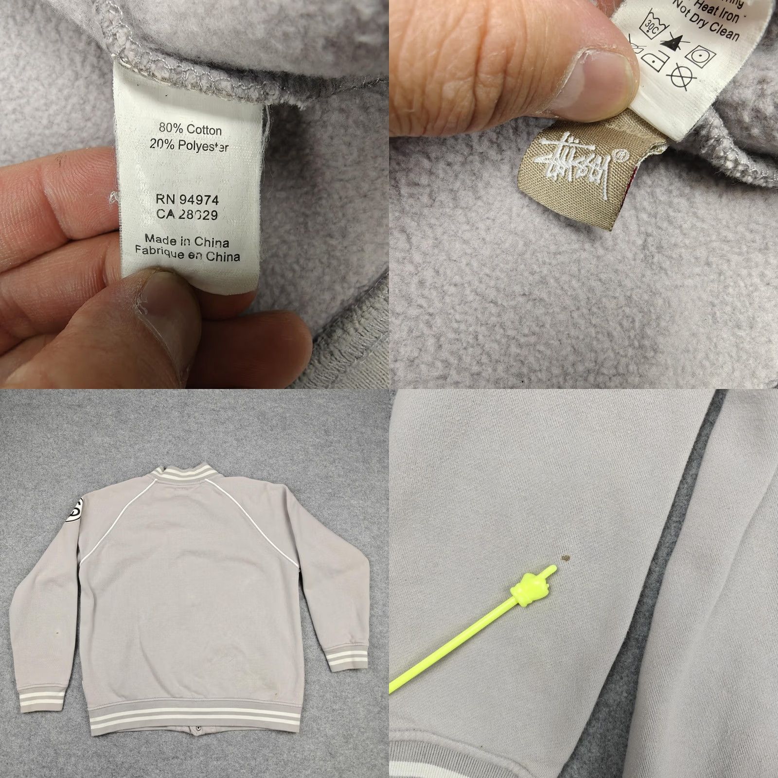 Logo 7 Stussy Jacket Mens Large Gray Fleece Varsity Snap Front Logo Pockets Striped Size US L / EU 52-54 / 3 - 8 Thumbnail