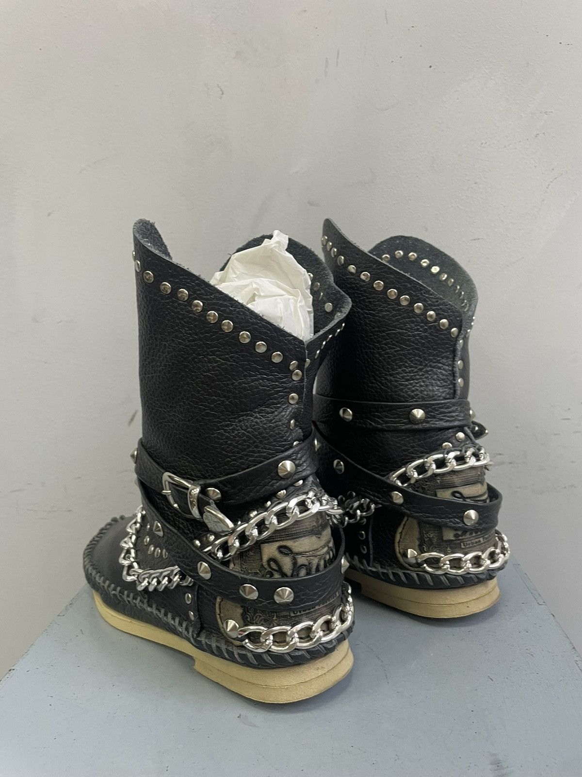 If Six Was Nine Gothic chain studded y2k boots black leather 14thaddiction Size US 5.5 / IT 35.5 - 10 Thumbnail