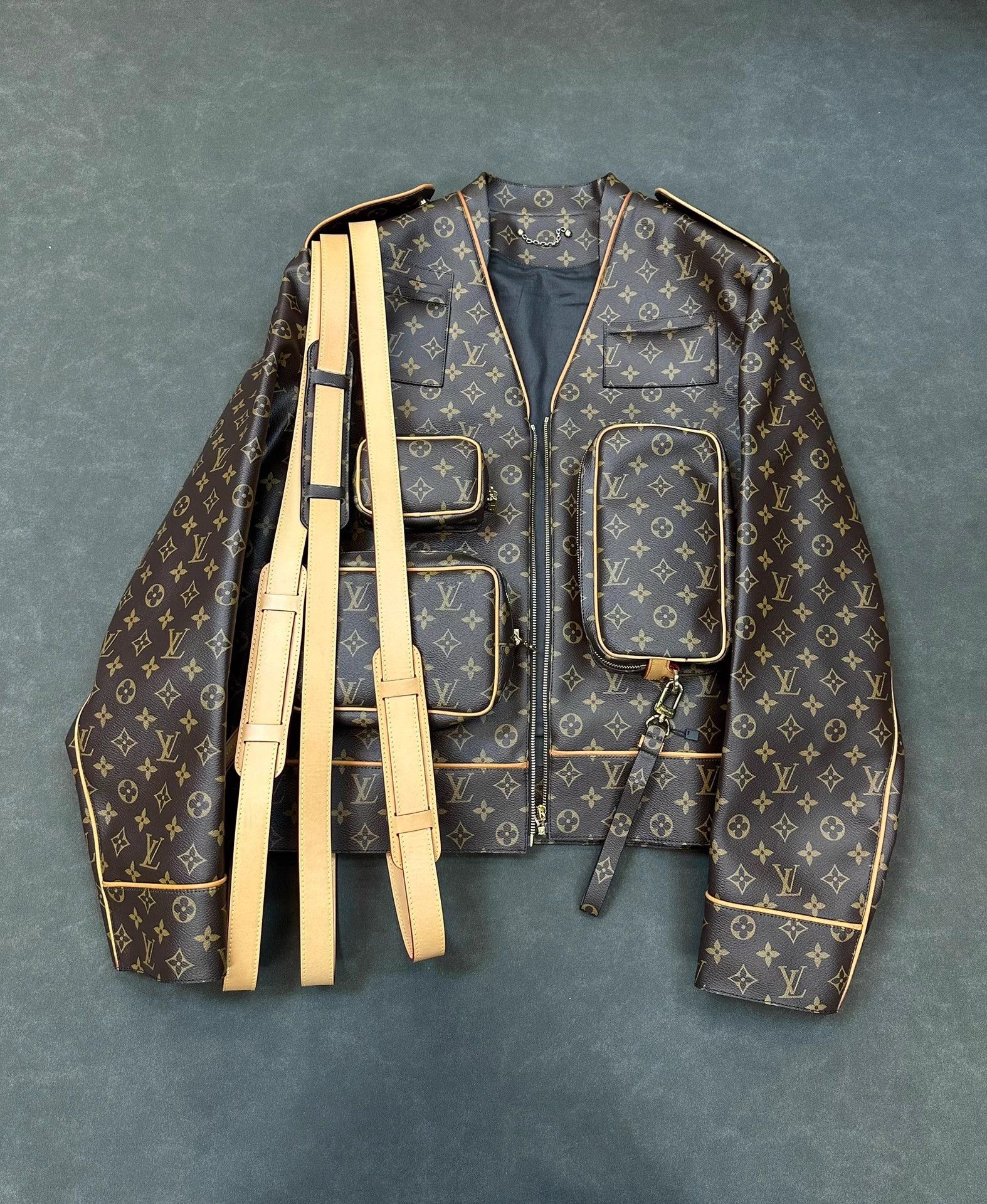 Louis Vuitton LV Runway Navy Monogram Multi-pocket Leather Jacket 48 Size US M / EU 48-50 / 2 - 2 Thumbnail