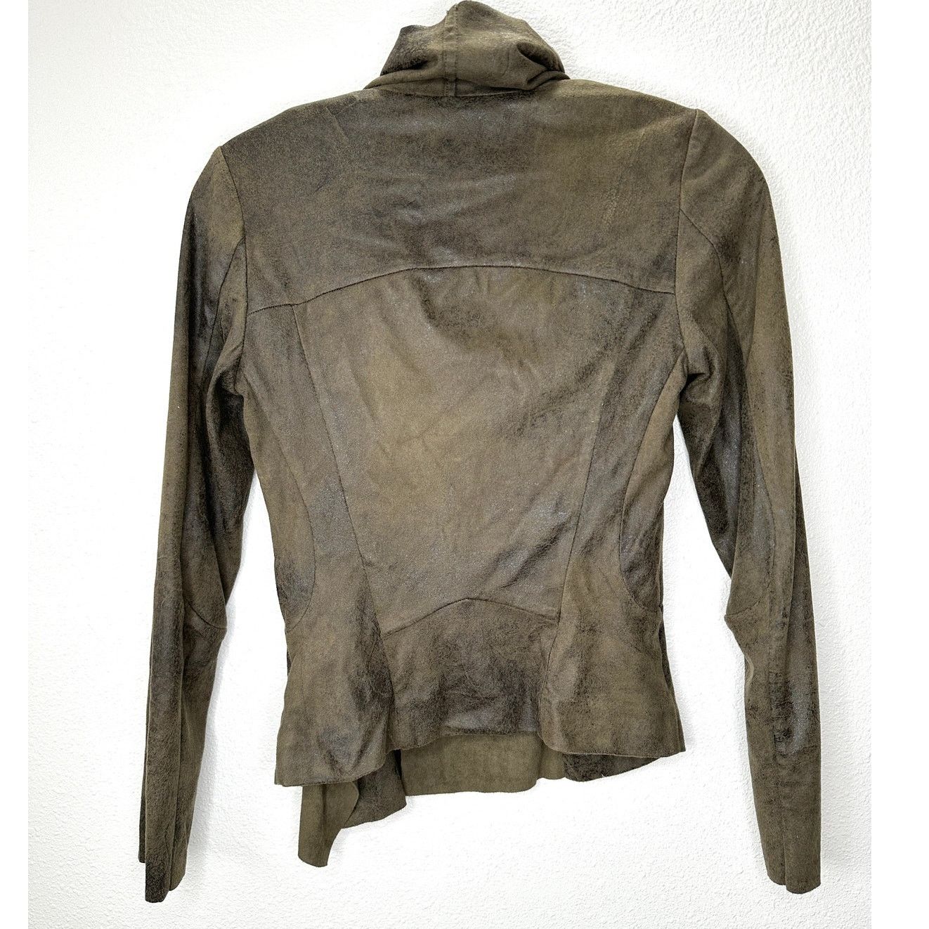 Zara Zara Olive Green Black Suede Side Zip Cowel Neck Jacket XS Size XS / US 0-2 / IT 36-38 - 6 Thumbnail