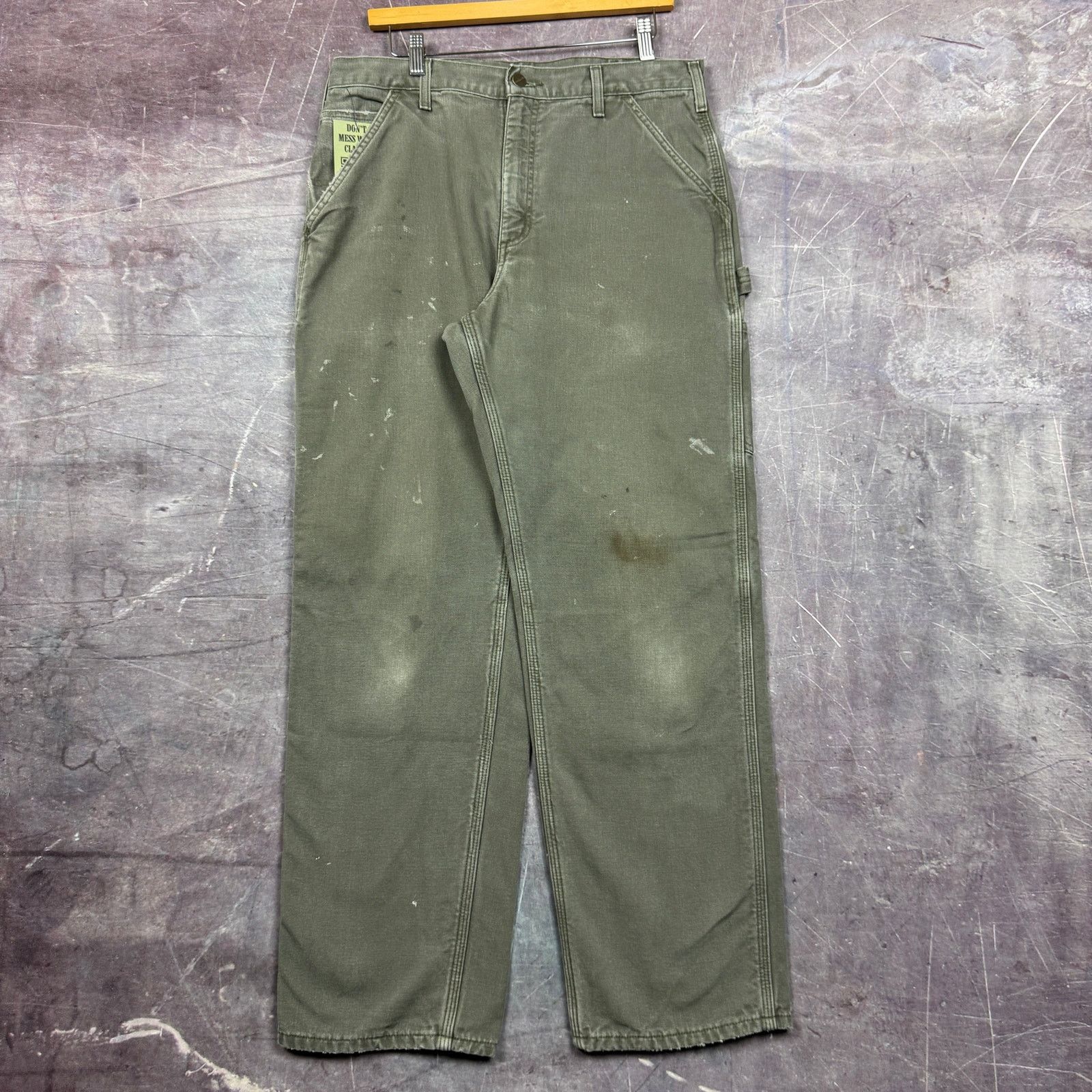 Pre-owned Carhartt X Vintage 90's Green Carhartt Flannel Lined Carpenter Pants 34x31 2140
