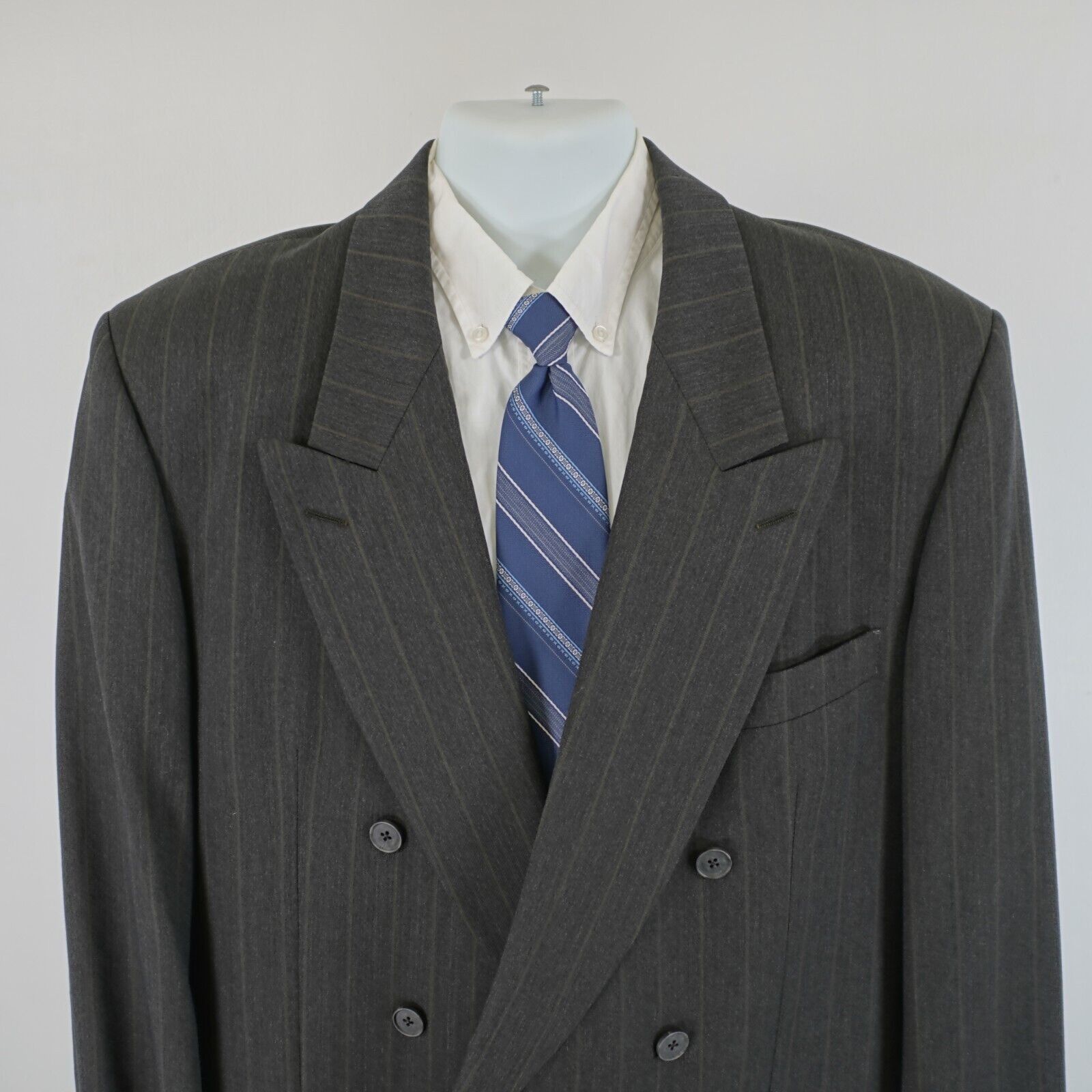 Yves Saint Laurent Yves Saint Laurent Wool Gray W/ Tan Stiped Double Breasted S Size 44L - 5 Thumbnail