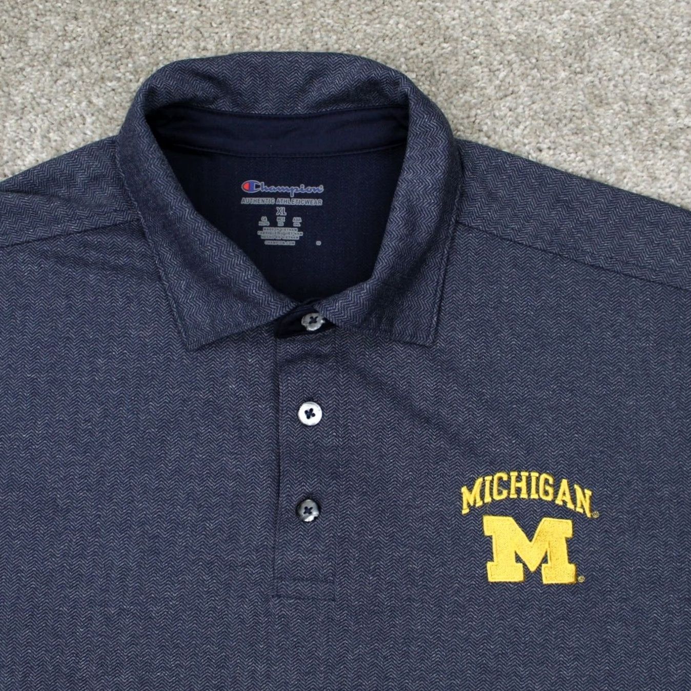 Champion Champion Michigan Wolverines Polo Shirt Mens XL Blue 100% Polyester S/S Pullover Polo Size US XL / EU 56 / 4 - 5 Thumbnail