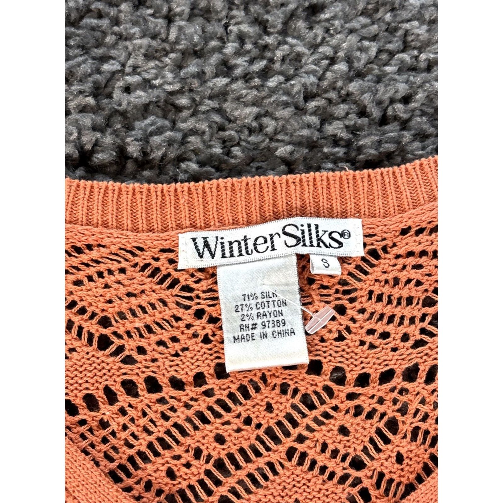 Vintage VINTAGE WinterSilks Sweater Womens Small Silk Crochet Open Knit Orange 90s V-Neck Long Sleeve Pullover Size S / US 4 / IT 40 - 4 Thumbnail