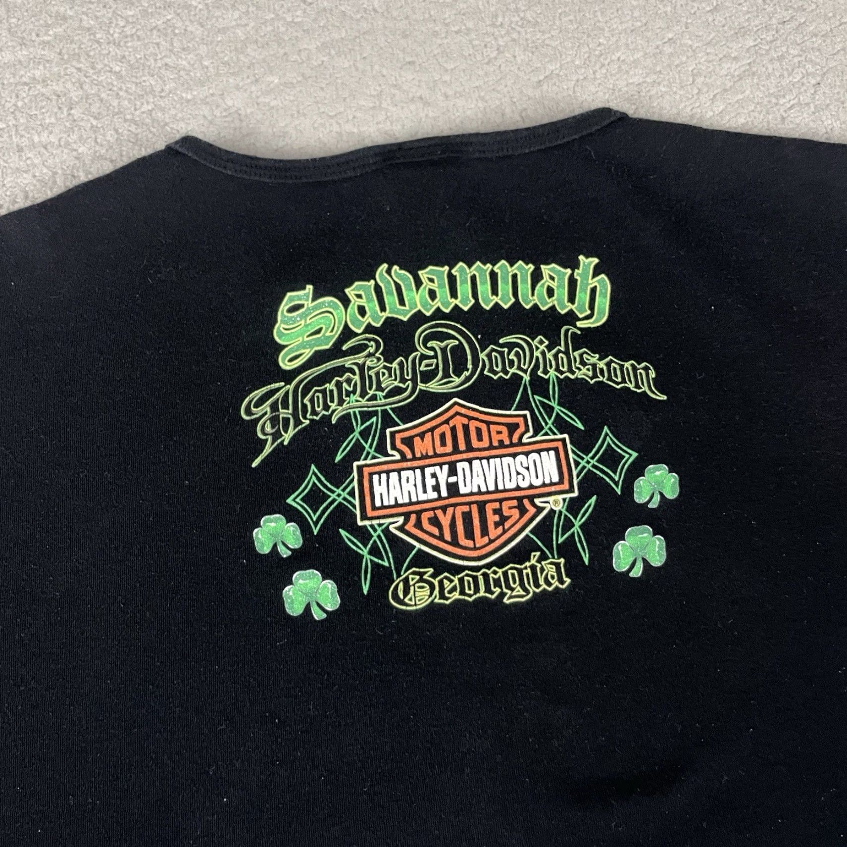 Harley Davidson VINTAGE Harley-Davidson T Shirt Women Cropped XL Black Georgia Green Rare Crew Neck Short Sleeve Adult XL Womens Size XL / US 12-14 / IT 48-50 - 7 Thumbnail
