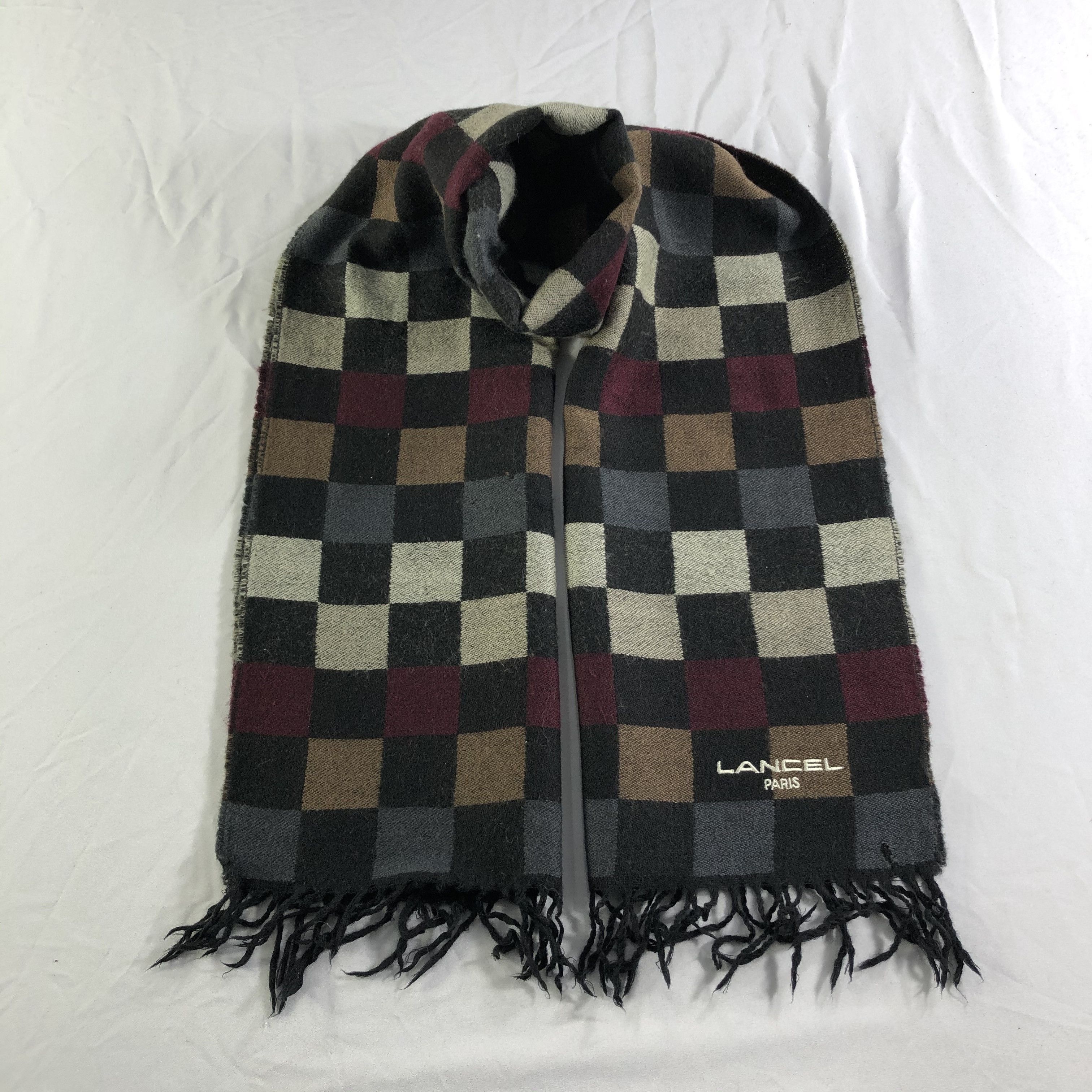 Lancel Lancel Checkered Wool Scarf Muffler Neckwear V2384 Size ONE SIZE - 1 Thumbnail