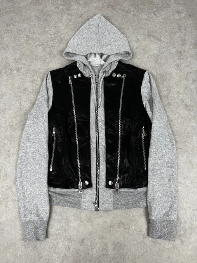 Balmain SS2019 Balmain Sample Grey & Black Horpist Leather Zip-Up Hooded Jacket Size US S / EU 44-46 / 1 - 1 Thumbnail