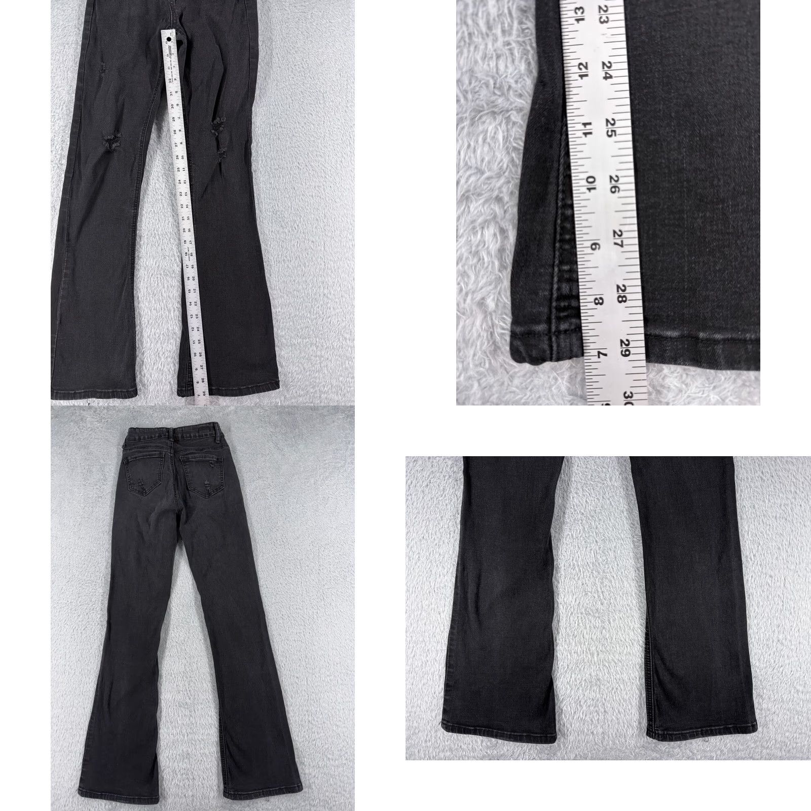 Vintage Black Jeans Womens 0 Denim Flared Distressed Cotton Blend 24x29 Size 25" / US 0 / IT 36 - 8 Thumbnail
