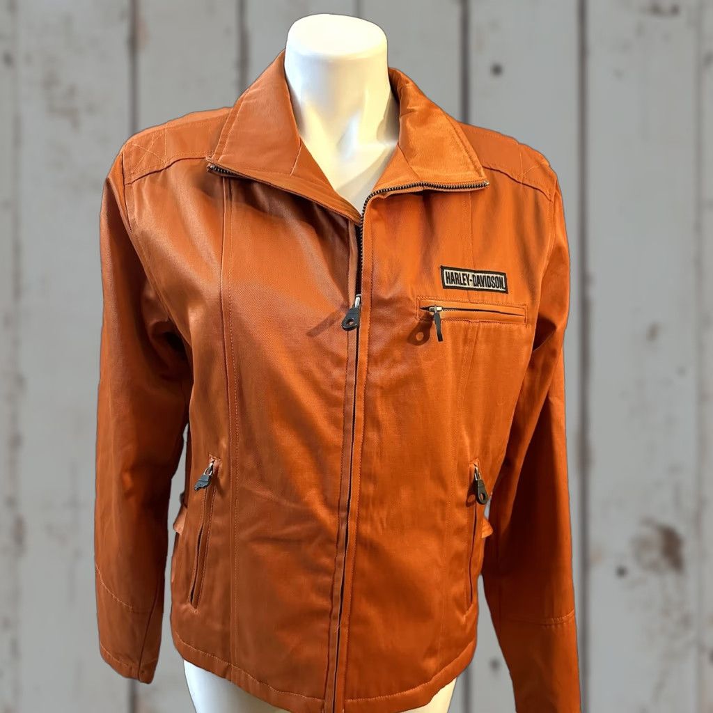 Harley Davidson Harley-Davidson Motorcycle Jacket Women's M Orange Cotton Nylon Weave Full Zip Logo Back Modern Softshell Zip Pockets Size M / US 6-8 / IT 42-44 - 1 Thumbnail