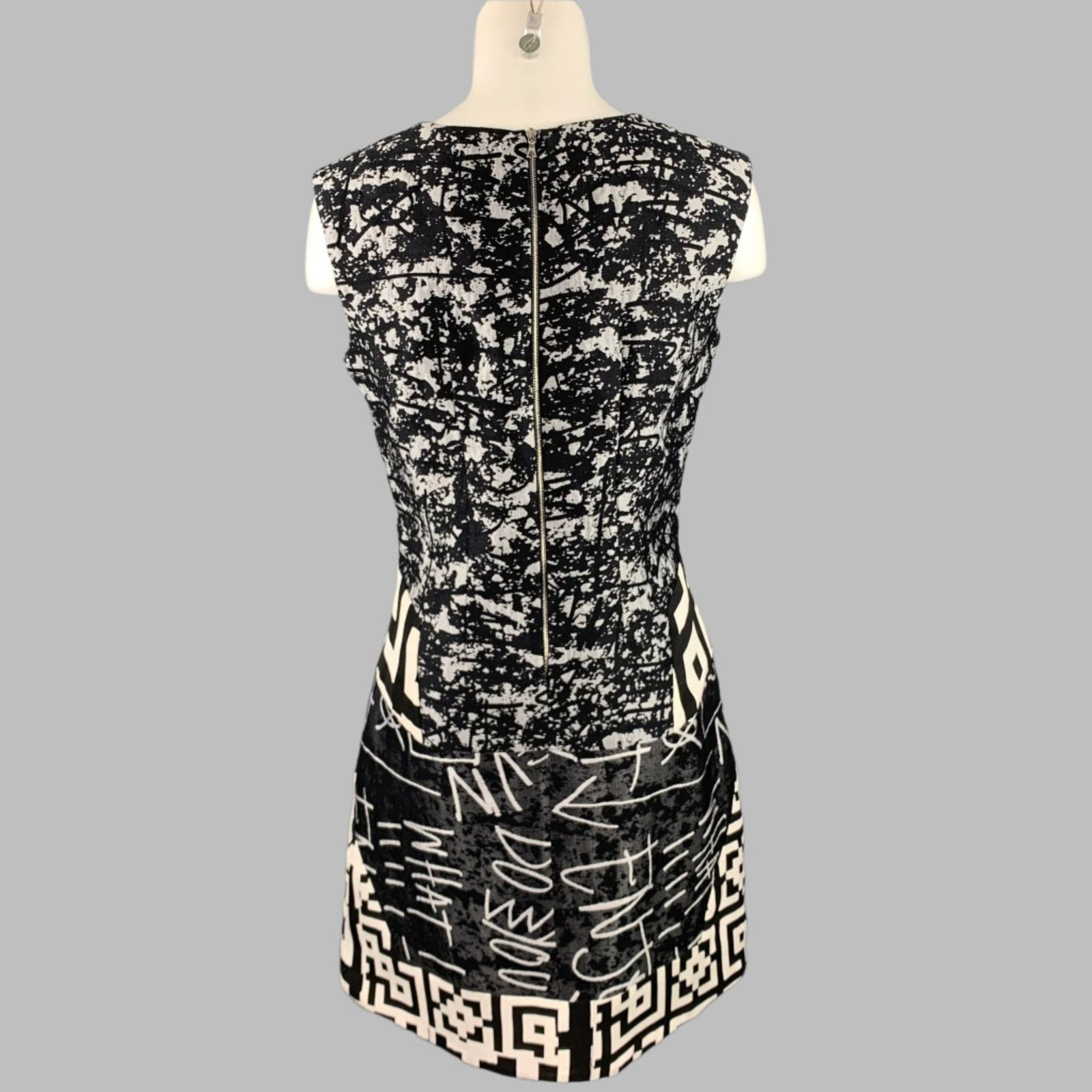 Other Size 10 Black White Wool Silk Abstract Shift Dress Size L / US 10 / IT 46 - 3 Thumbnail