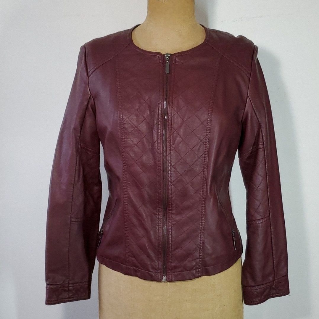 Alfani Alfani Size M NEW Moto Jacket Faux Leather Burgundy Quilted Size M / US 6-8 / IT 42-44 - 1 Thumbnail