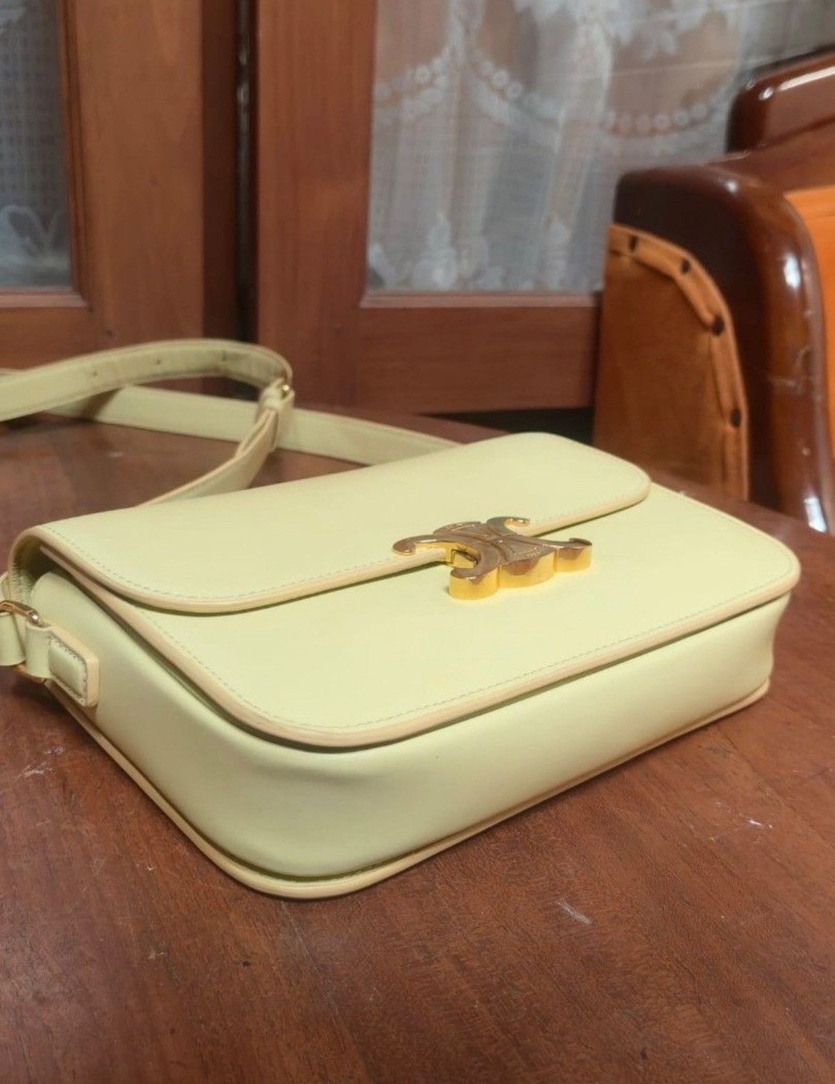 Celine Celine Triomphe bag in Shiny Light Yellow (Limestone) Size ONE SIZE - 4 Thumbnail