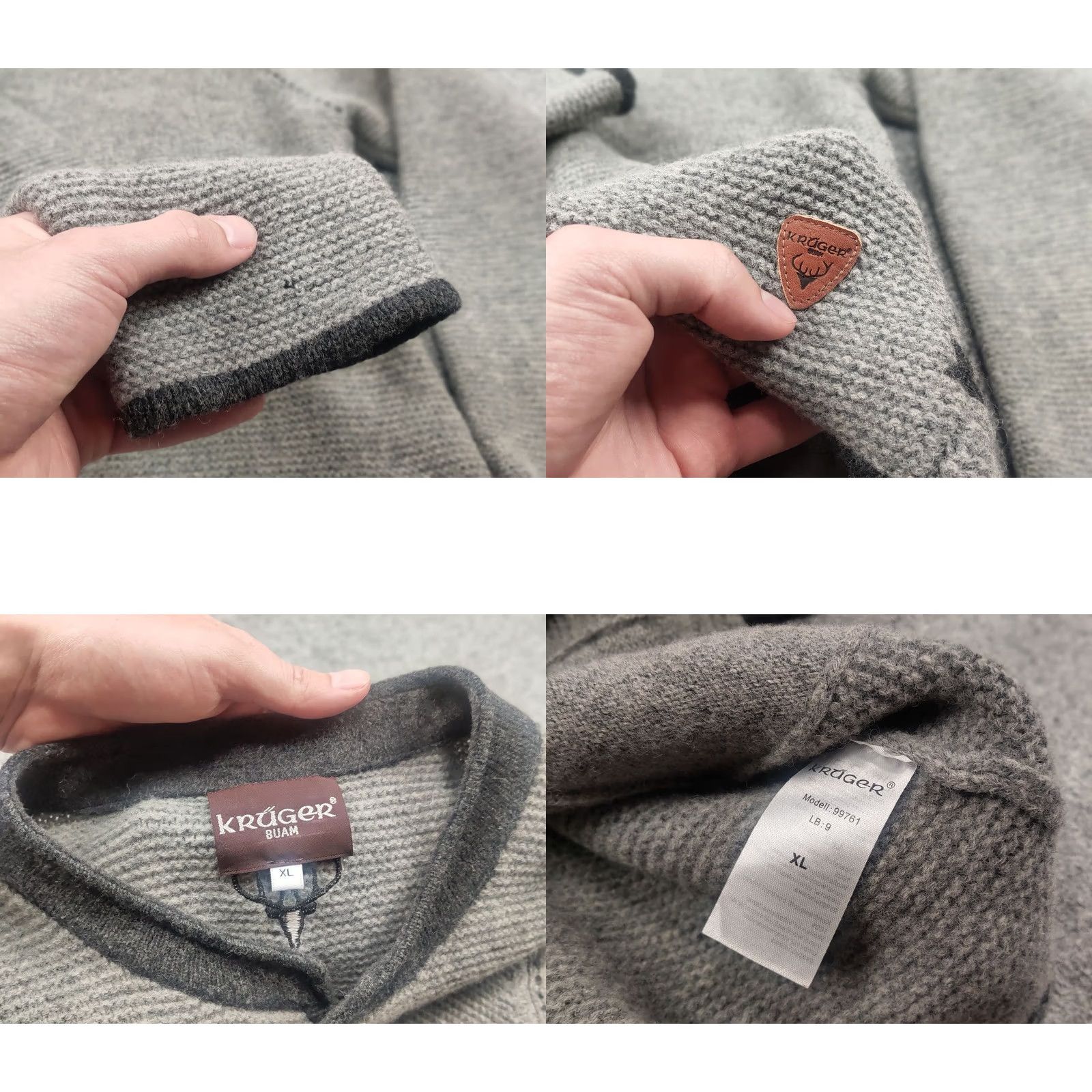 Logo 7 VINTAGE Krüger Dirndl Cardigan Wool Gray with Pockets Logo Men L Knit 90s Designer Size US L / EU 52-54 / 3 - 9 Thumbnail