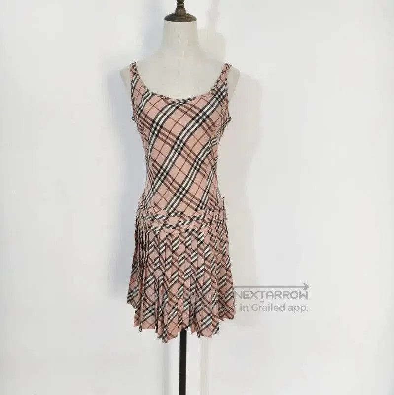 Burberry Pink Cotton Blend Plaid Dress.