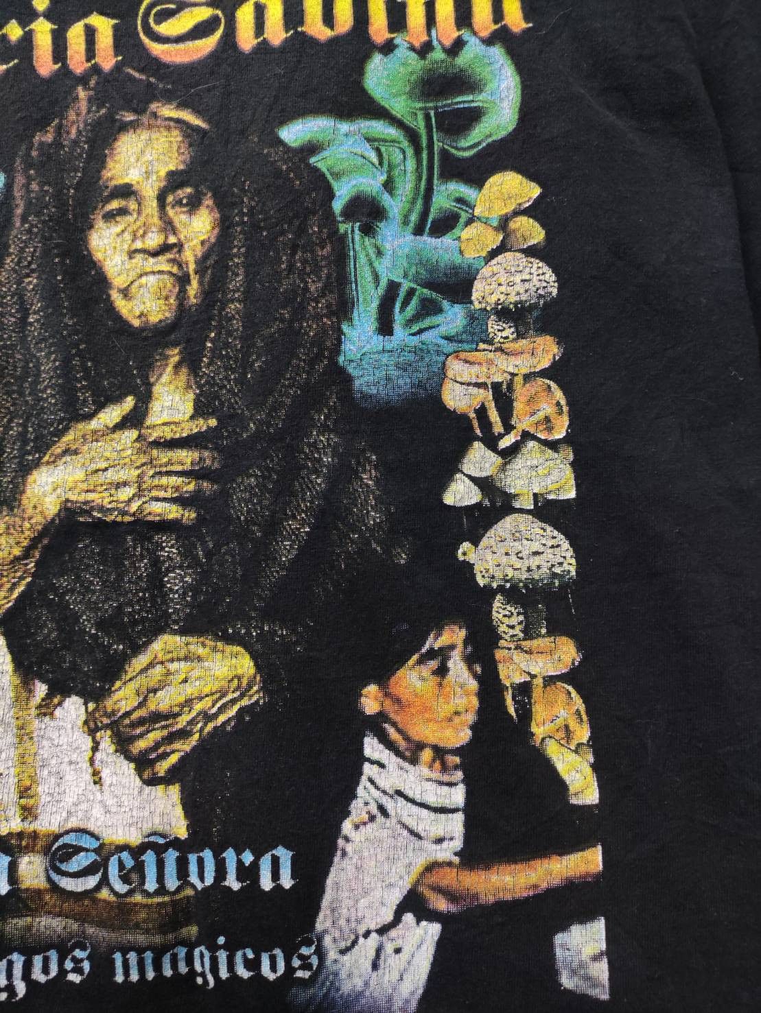 Vintage Vtg 90's Maria Sabina Shaman Psychedelic Mushroom T-Shirt Size US L / EU 52-54 / 3 - 4 Thumbnail