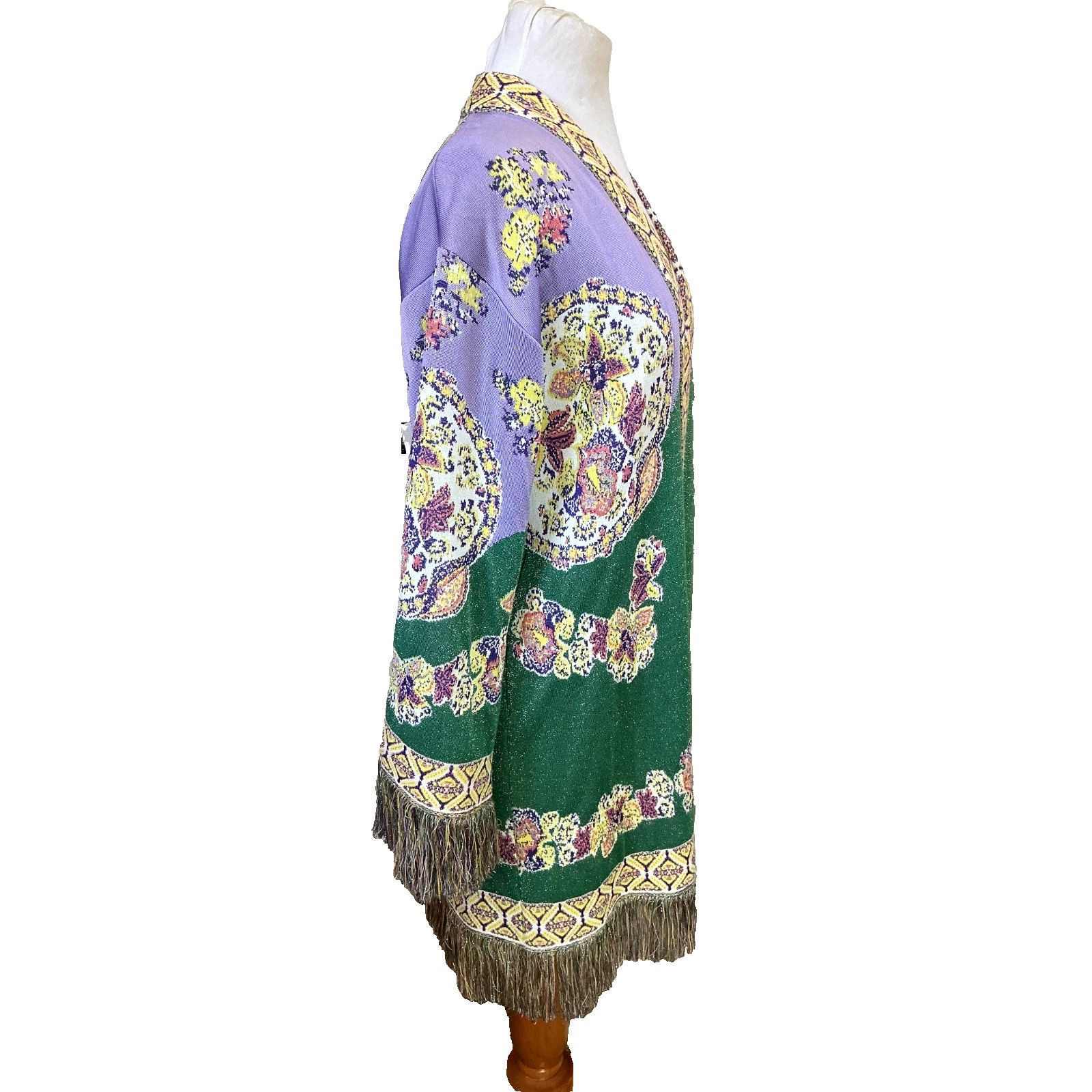 Etro ETRO 40 GREEN LAVENDAR SILVER METALLIC FRINGED CARDIGAN Size XL / US 12-14 / IT 48-50 - 5 Thumbnail