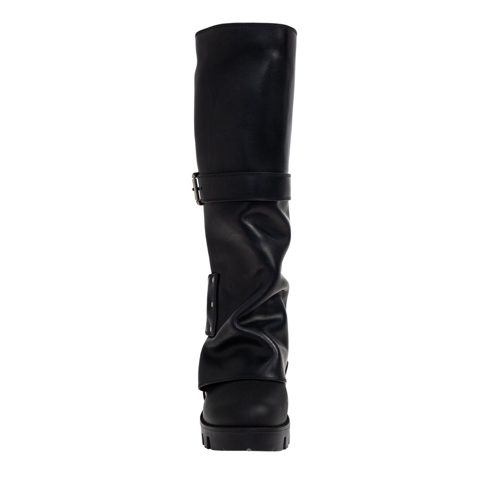 DOLCE&GABBANA Buckles Knee High Black Leather Boots New & Au