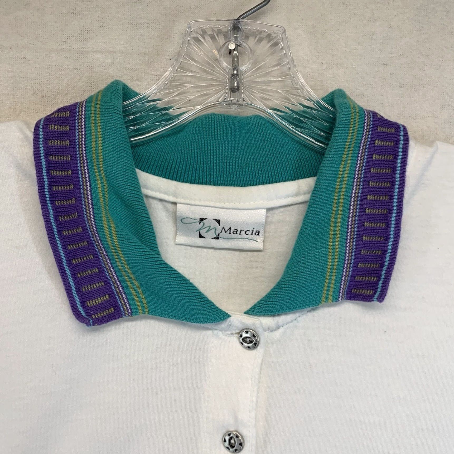Vintage VINTAGE Marcia Polo Shirt WOMENS XL White Aztec Pattern 90s Casual Sporty Preppy Button Size XL / US 12-14 / IT 48-50 - 5 Thumbnail