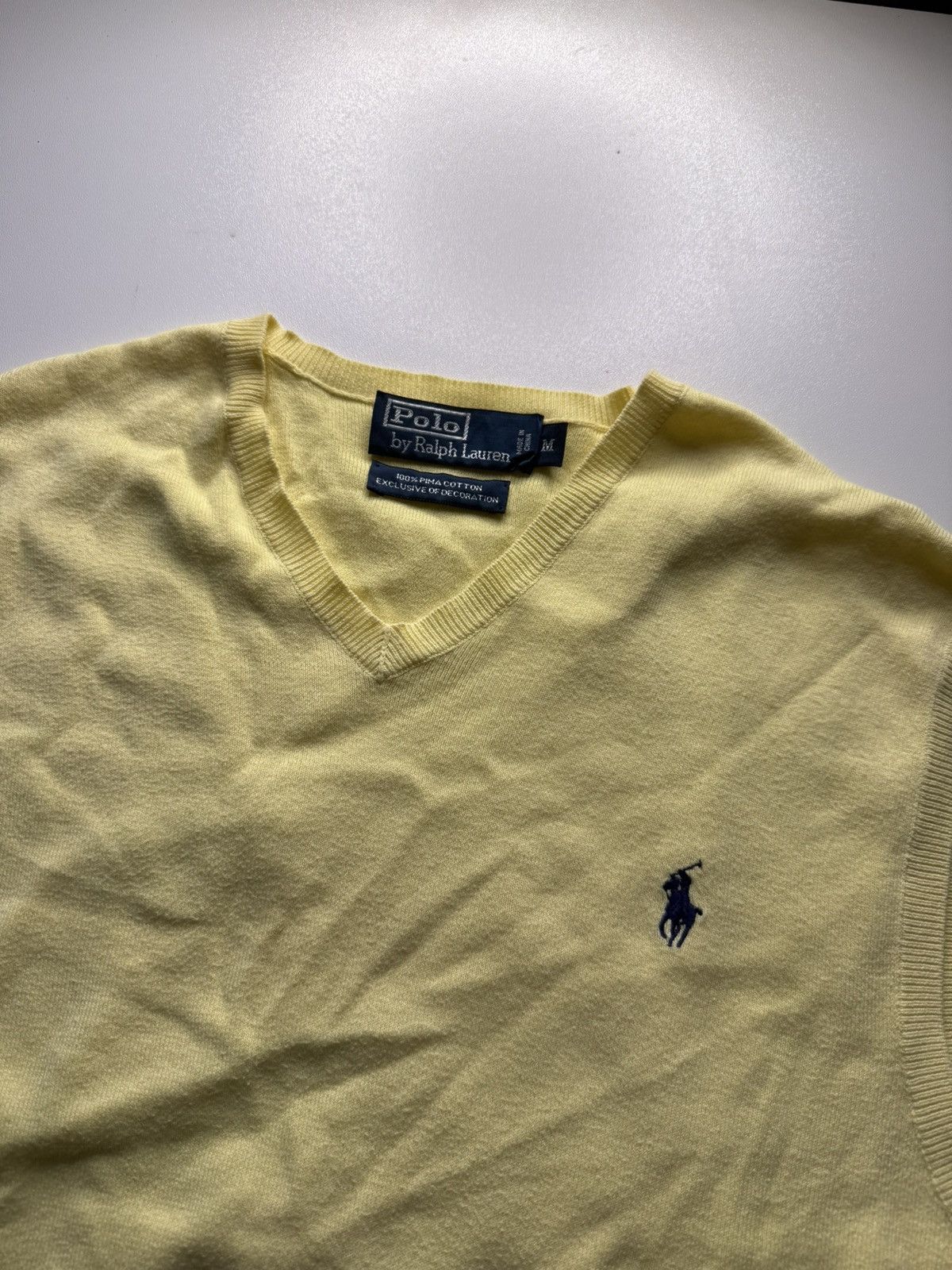 Polo Ralph Lauren × Vintage LACOSTE YELLOW COTTON SWEATER VEST WITH V-NECK AND RIBED HEM Size US M / EU 48-50 / 2 - 3 Thumbnail