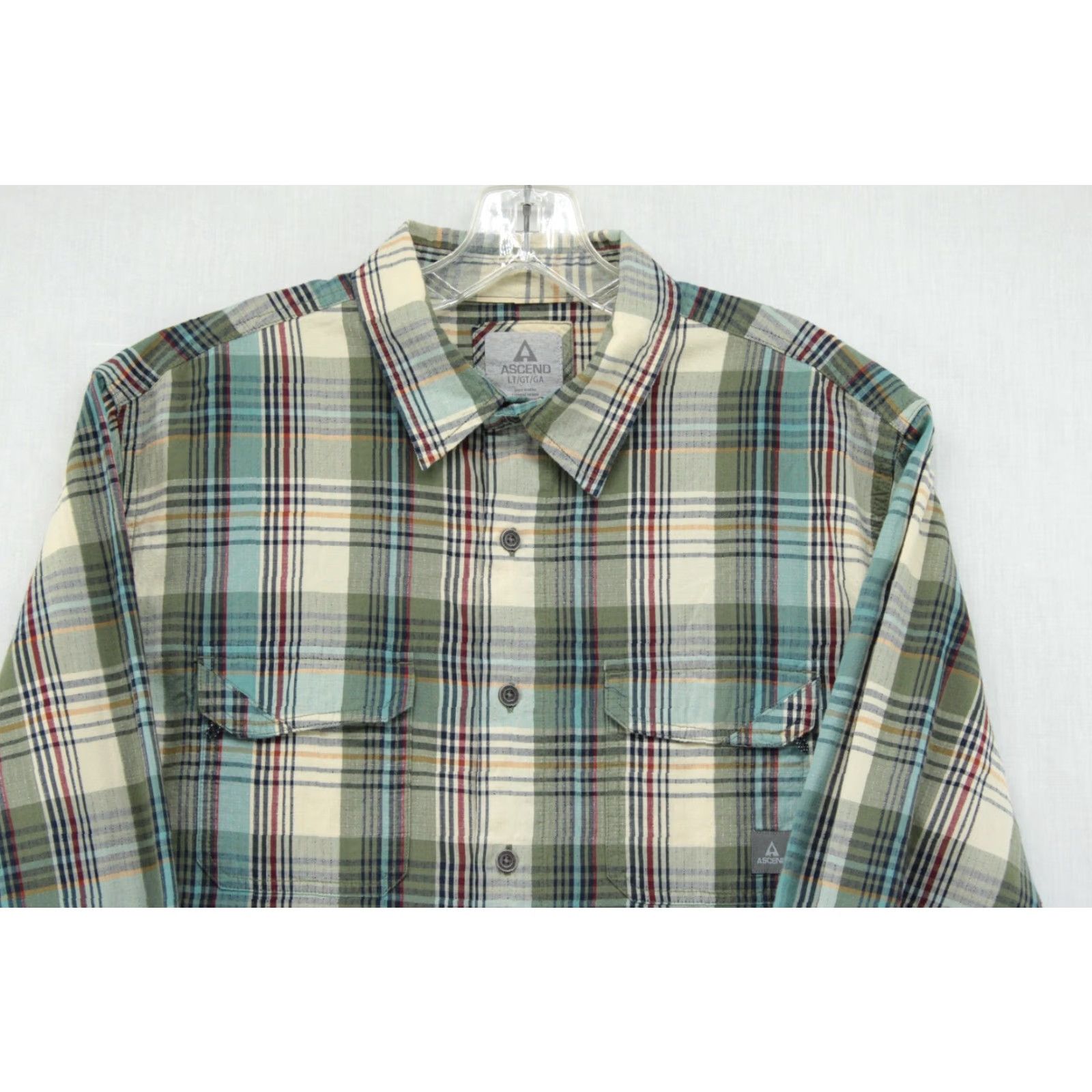 ASCENO VINTAGE Ascend Shirt Men's Large Tall Green Plaid Button-Up Cabincore Outdoors Bass Pro Size US L / EU 52-54 / 3 - 2 Thumbnail