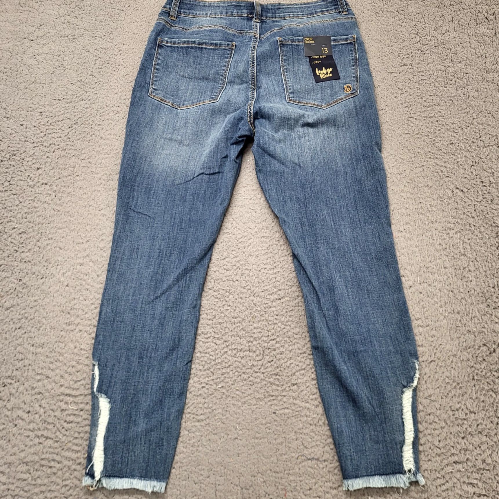 Vintage Indigo Rein Jeans Women's 13/30 Med Blue Wash Distressed High Rise Crop 5-Pocket Jeans Slim Boys/Girls Men? Size 34" / US 12 / IT 48 - 5 Thumbnail