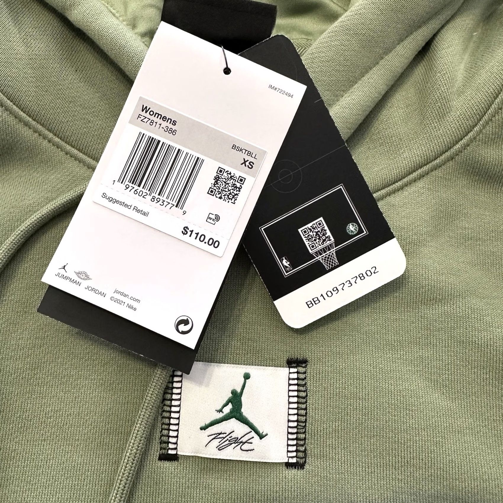 Nike Nike Jordan NBA Boston Celtics Hoodies Womens XS Satin Lined FZ7811 Green Pullover Long Sleeve Size XS / US 0-2 / IT 36-38 - 2 Thumbnail