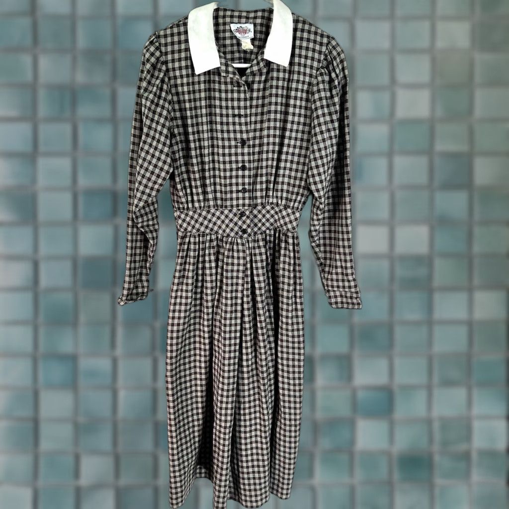 Vintage Vintage Lanz Originals 1970s Gingham Fit & Flare Dress Womens Size 6 Gray Casual National Style Size M / US 6-8 / IT 42-44 - 1 Thumbnail