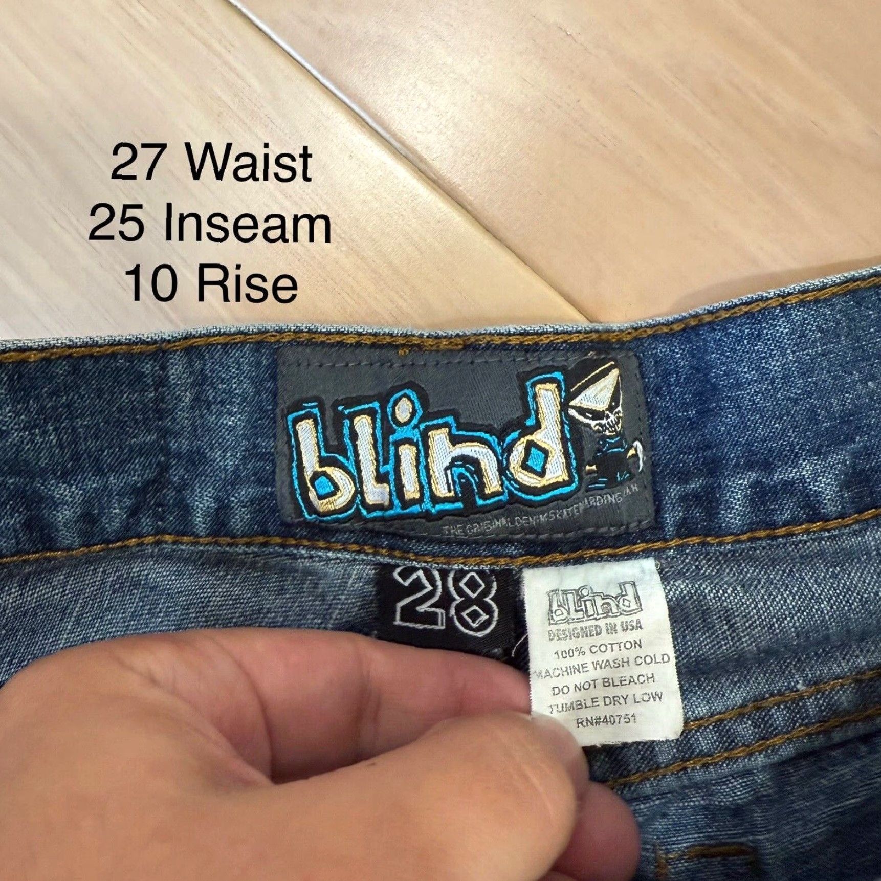 Denime VINTAGE Blind Jeans Skateboard 27 Blue Denim Straight Mens 501 American Western Punk Streetwear Denim Jeans TB Size US 27 - 5 Thumbnail