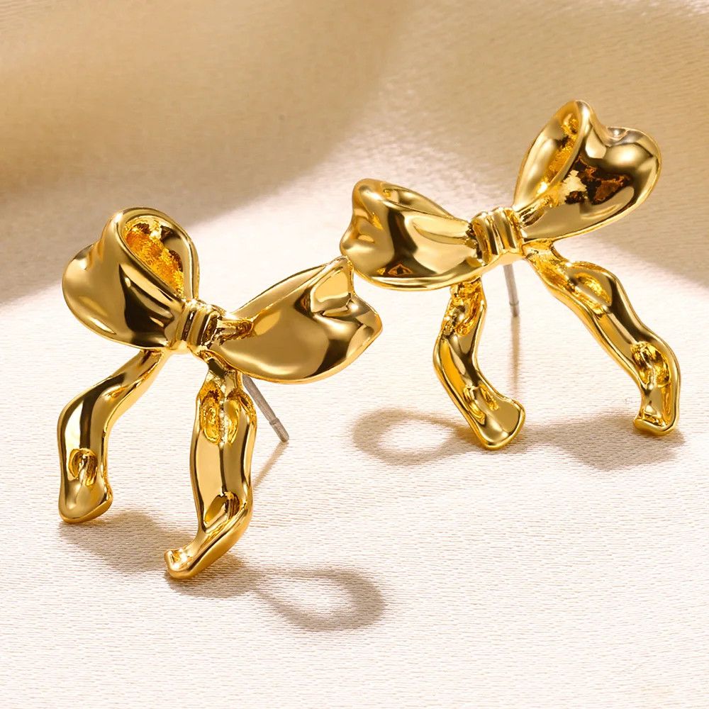 Other Gold Color Bow Stud Nail Earring Size ONE SIZE - 2 Thumbnail