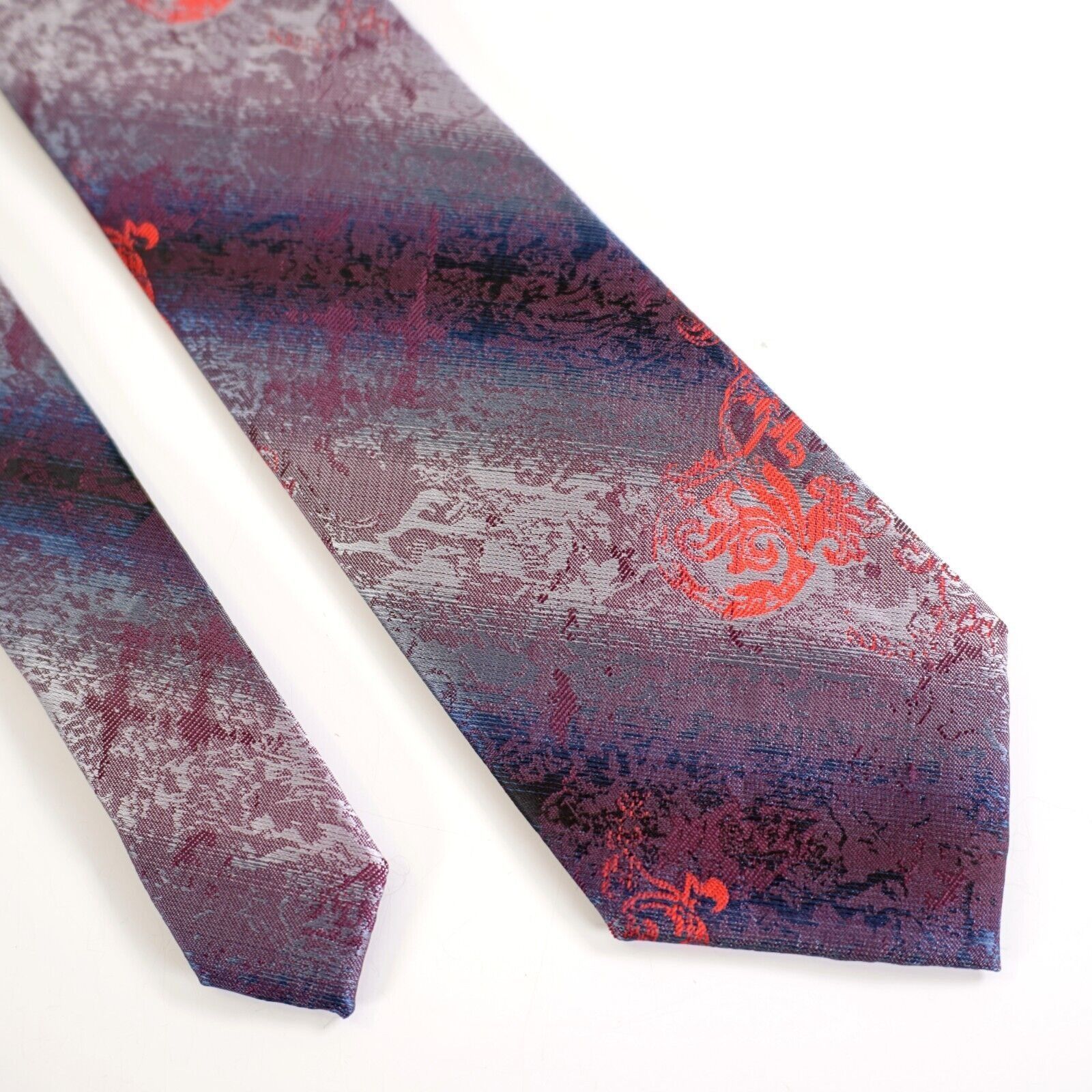 Designer Sparks By John Sparks Blue Purple Floral Woven Long Silk Tie Size ONE SIZE - 1 Thumbnail