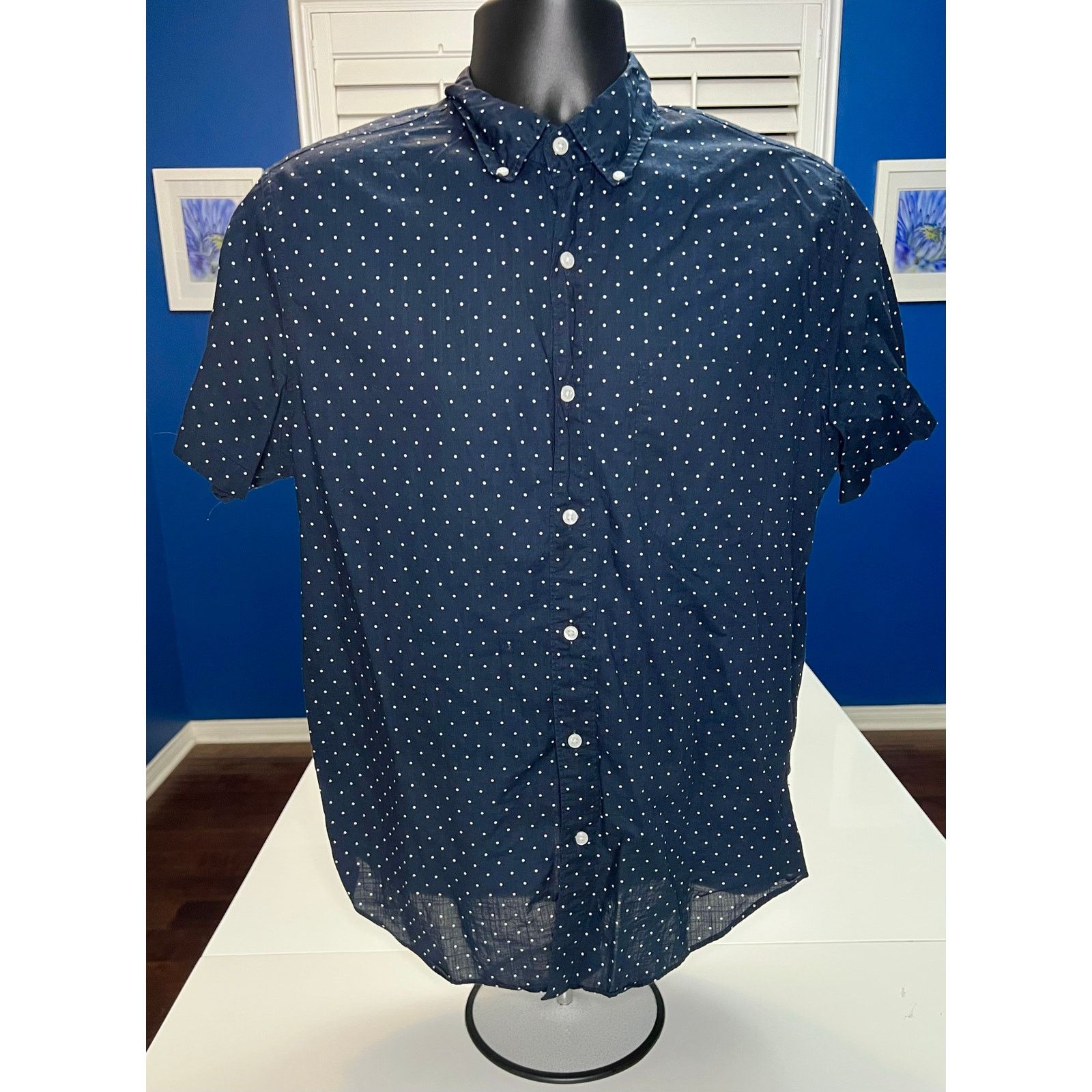 J.Crew J.Crew Classic Fit Polka Dot Short Sleeve Shirt Navy Blue Size US M / EU 48-50 / 2 - 1 Thumbnail