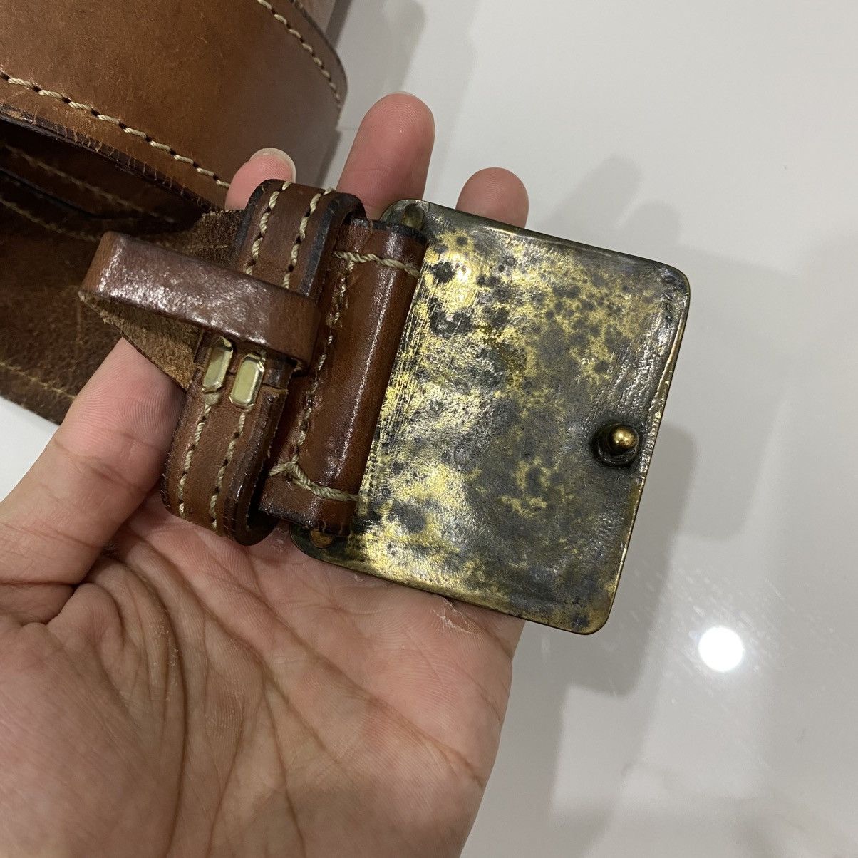 Emporio Armani VTG Emporio Armani Spanish Civil War Eagle Buckle Leather Size 32 - 3 Thumbnail