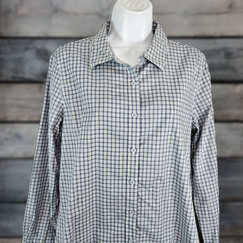 Vintage Garnet Hill Womens Button Up Top Sz 8 Blue Plaid Long Sleeve Shirt Womens Regular Size 8 Blue Plaid Button-Up Top Size M / US 6-8 / IT 42-44 - 1 Thumbnail