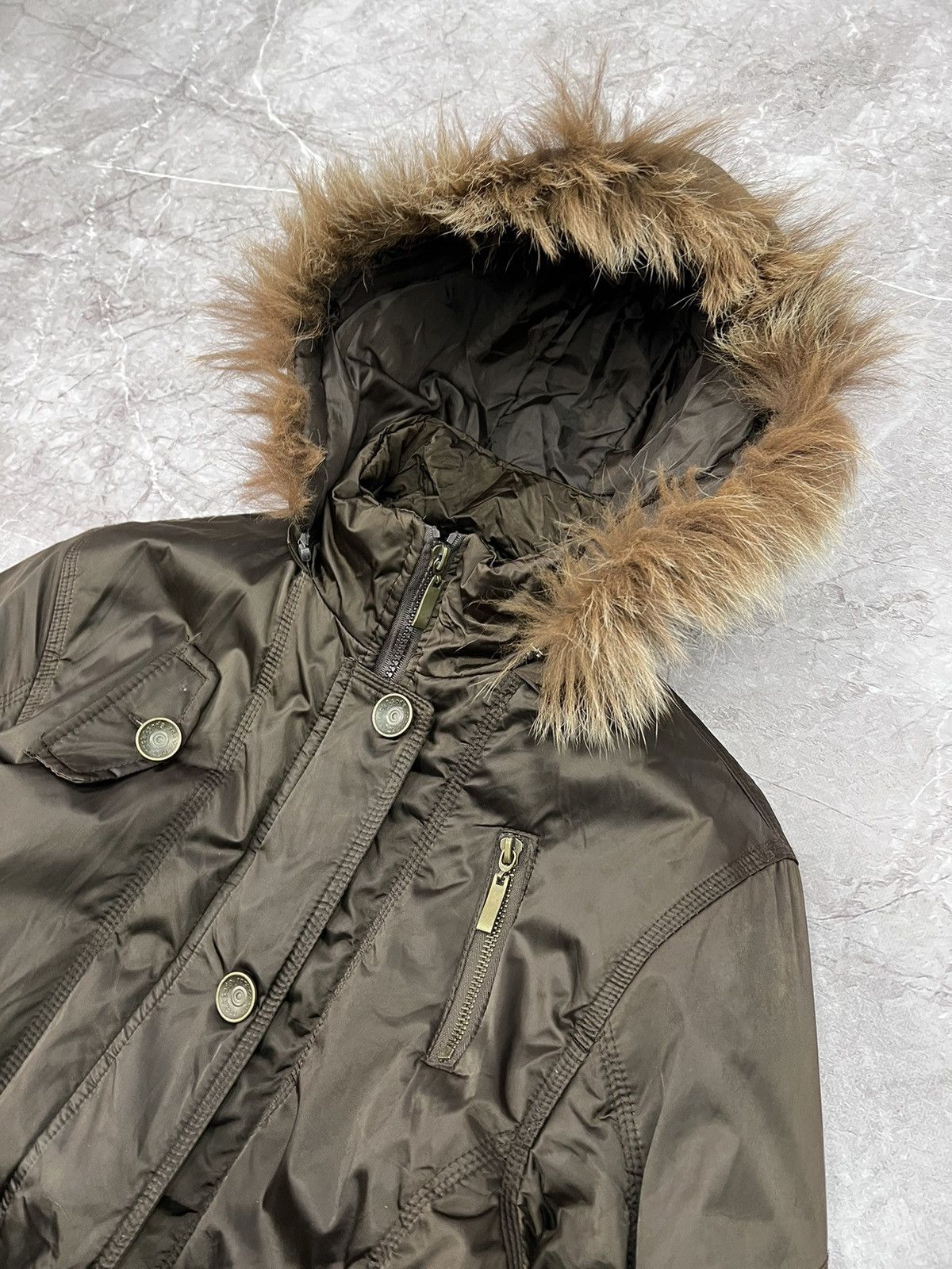 2000s Japanese Punk Grunge Fur Puffer Jacket opium style