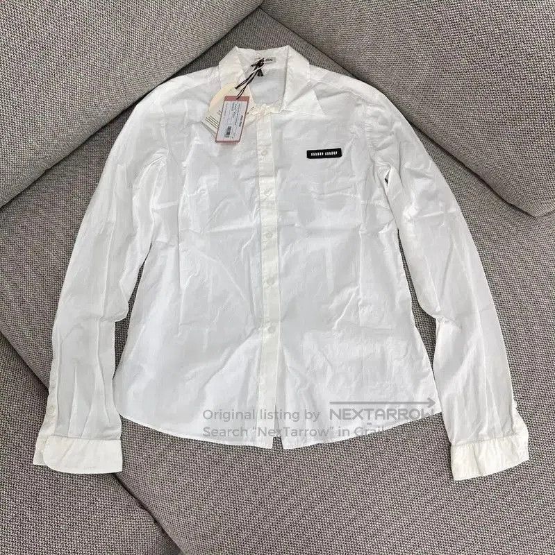 Miu Miu Miu Miu White Cotton Long Sleeve Shirt . Size L / US 10 / IT 46 - 1 Thumbnail