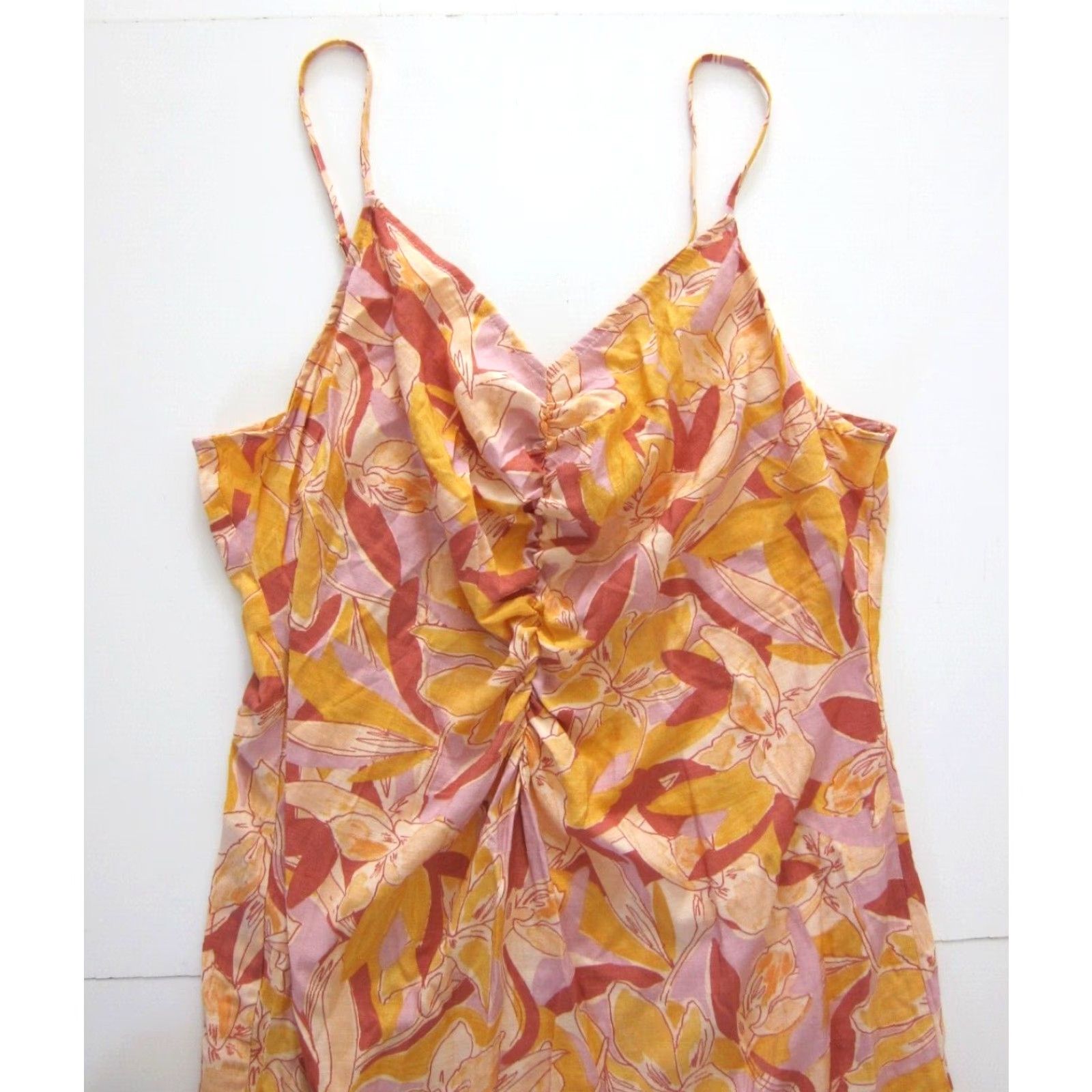 Nine West Nine West Slip Dress XL Violet Pink Purple Floral Ruched Spaghetti Strap Rayon V-Neck Back Zip Knee Length Women's Dress Size XL / US 12-14 / IT 48-50 - 3 Thumbnail