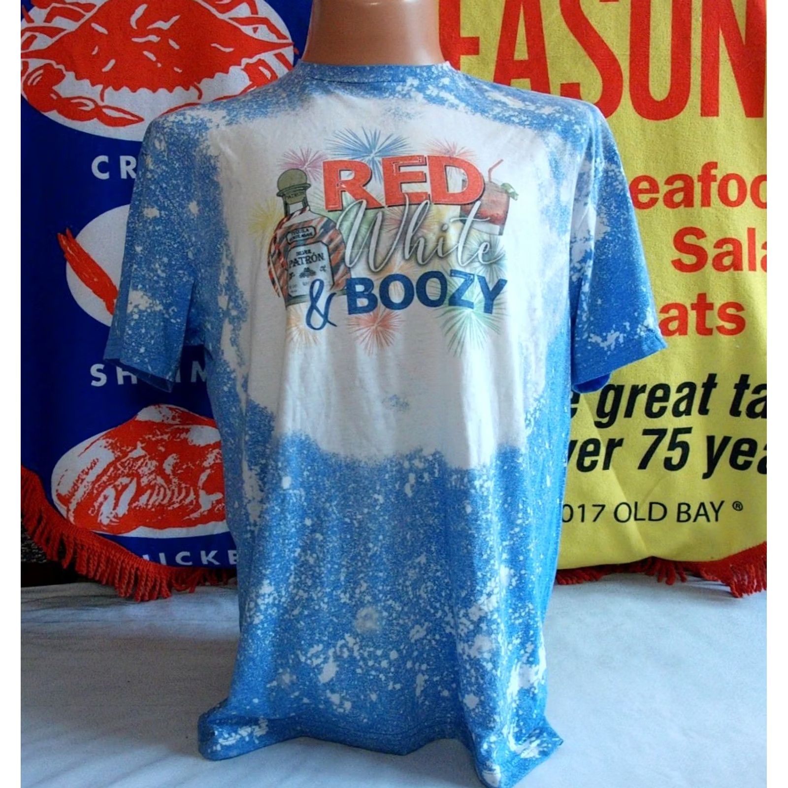 Gildan Patron Tequila Red White & Boozy Bleached Style Shirt Mens XL TYE DYE PARTY Size US XL / EU 56 / 4 - 2 Thumbnail
