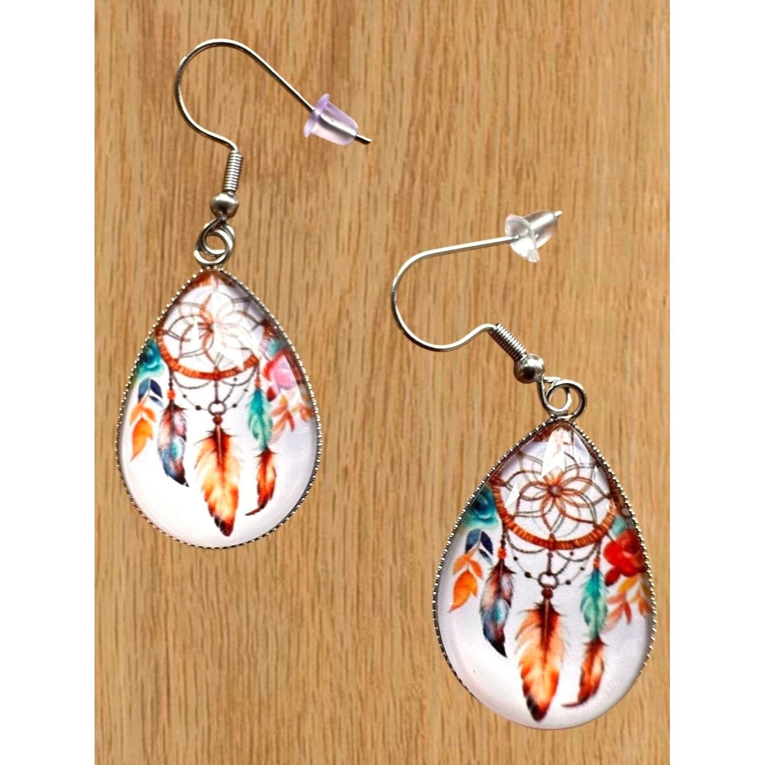Handmade Native American Dreamcatcher Earrings New Teardrop Feathers Size ONE SIZE - 5 Thumbnail