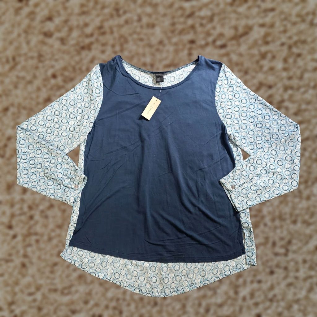 Ann Taylor Ann Taylor Top Womens L Green Blue Long Sleeve Geometric Casual Office Shirt Size L / US 10 / IT 46 - 1 Thumbnail