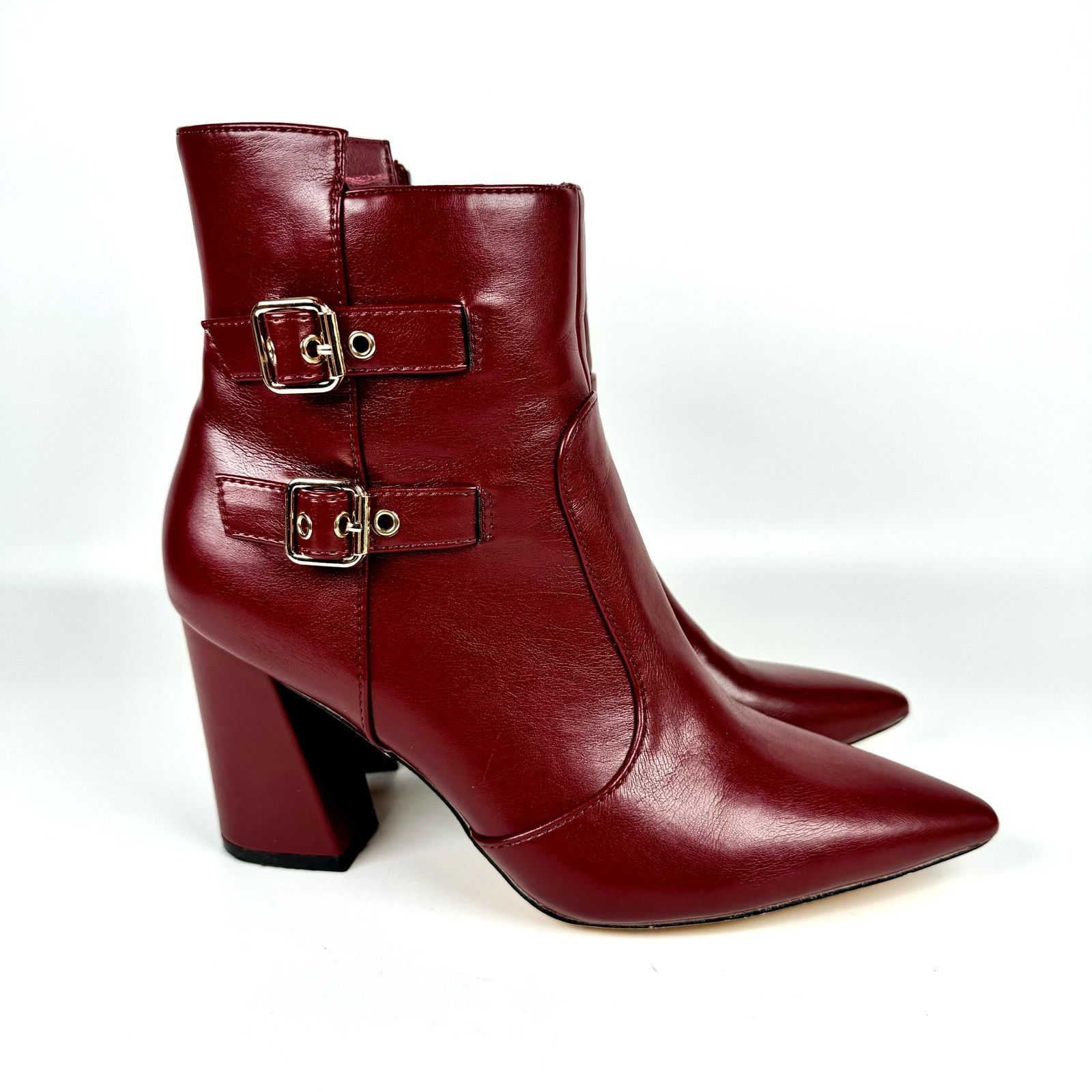 Other New York & Company Red Gold Buckle High Heel Ankle Booties 9 Size US 9 / IT 39 - 2 Thumbnail