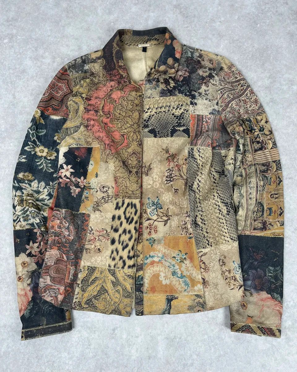 Roberto Cavalli 2000s Roberto Cavalli Suede Multicolor Patchwork Leopard Shirt Size US S / EU 44-46 / 1 - 4 Thumbnail