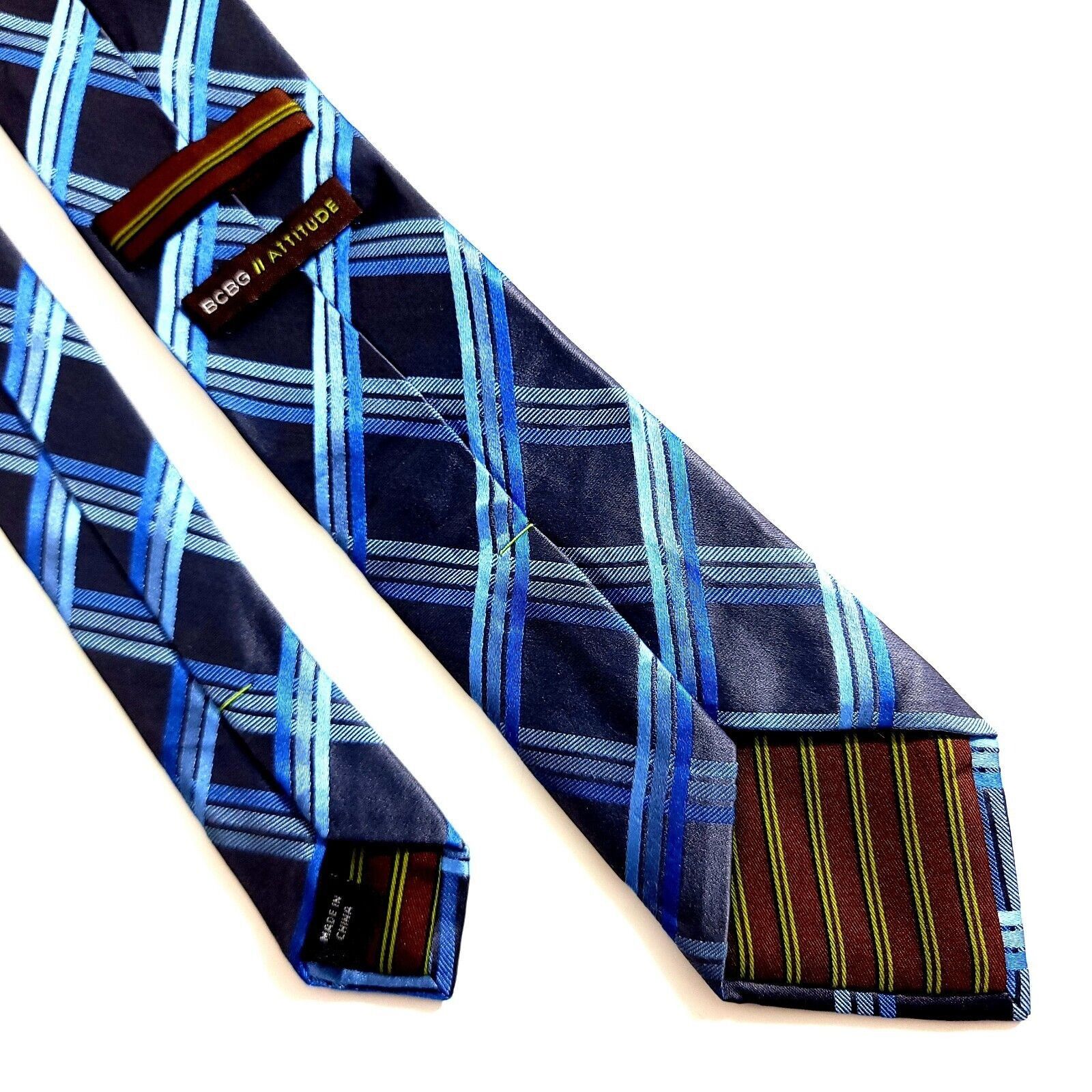 BCBGeneration BCBG Attitude Gray Blue Woven Plaid Skinny Silk Tie Size ONE SIZE - 6 Thumbnail