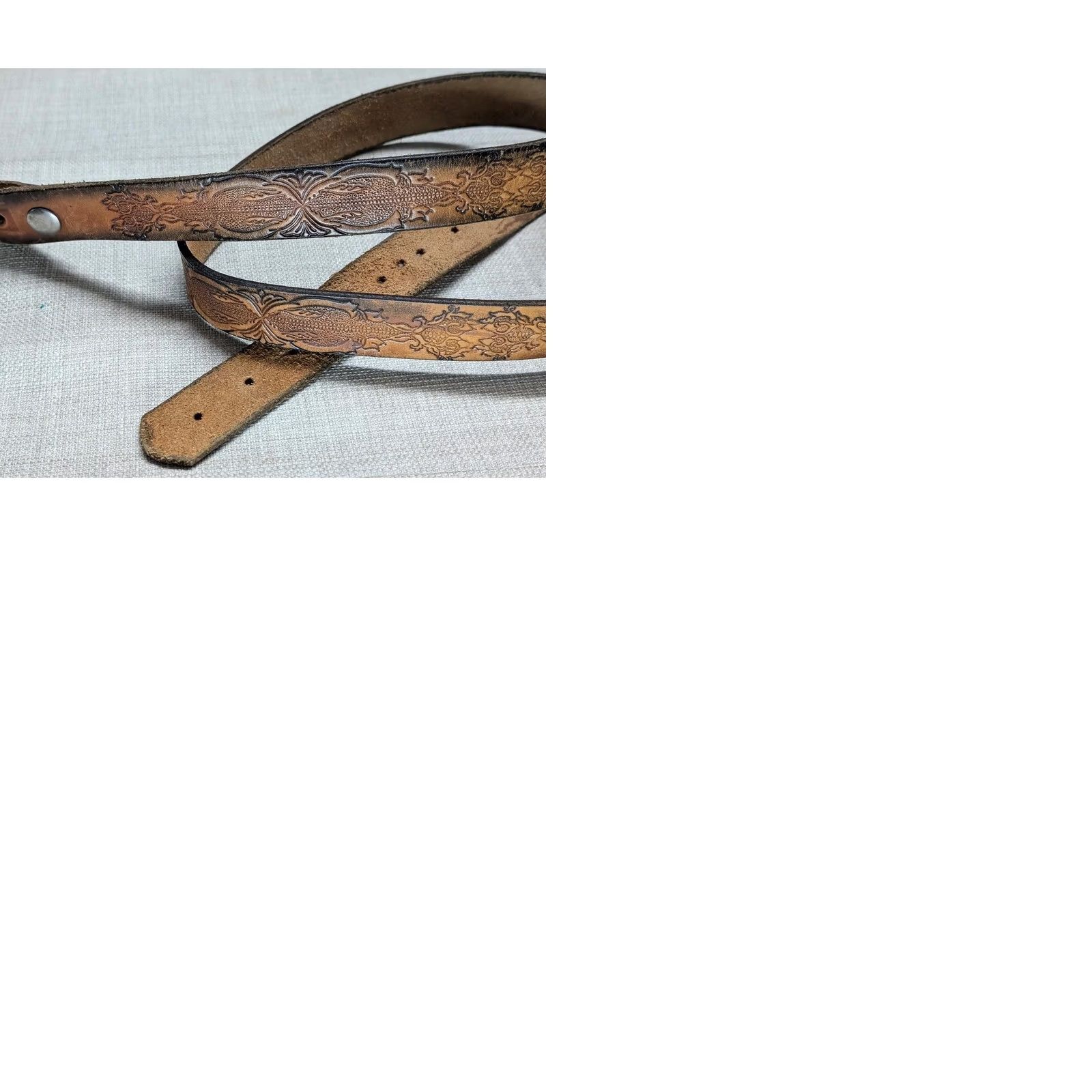 Vintage VINTAGE leather belt 1-1/4" full grain cowhide brown western belt Men 46 Southwestern patina buckle snaps Cowboy Rodeo 46 Mens Size 46 - 9 Thumbnail