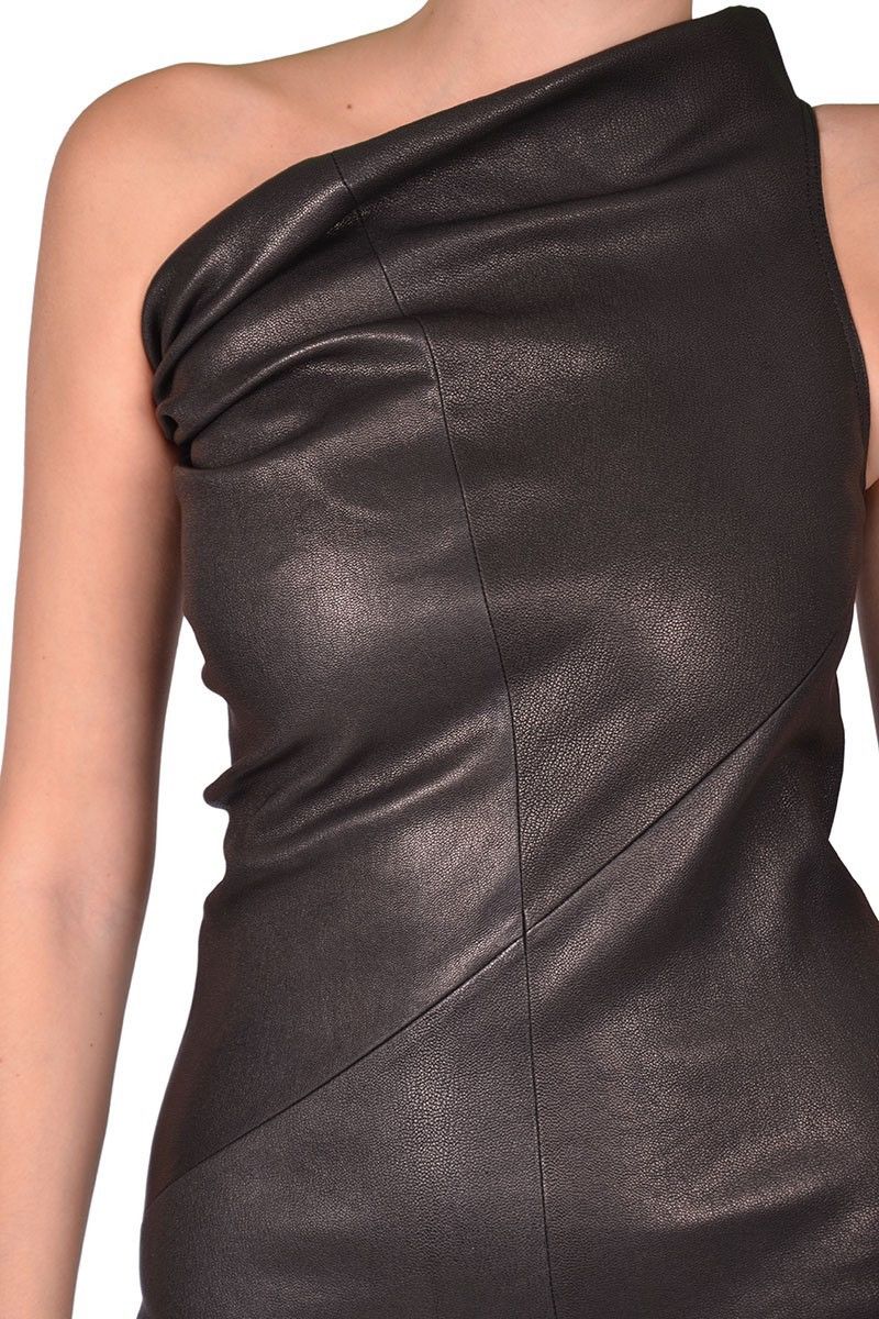 Rick Owens Last Size Rick Owens Leather & Cotton Black Mini Dress Size M / US 6-8 / IT 42-44 - 4 Thumbnail