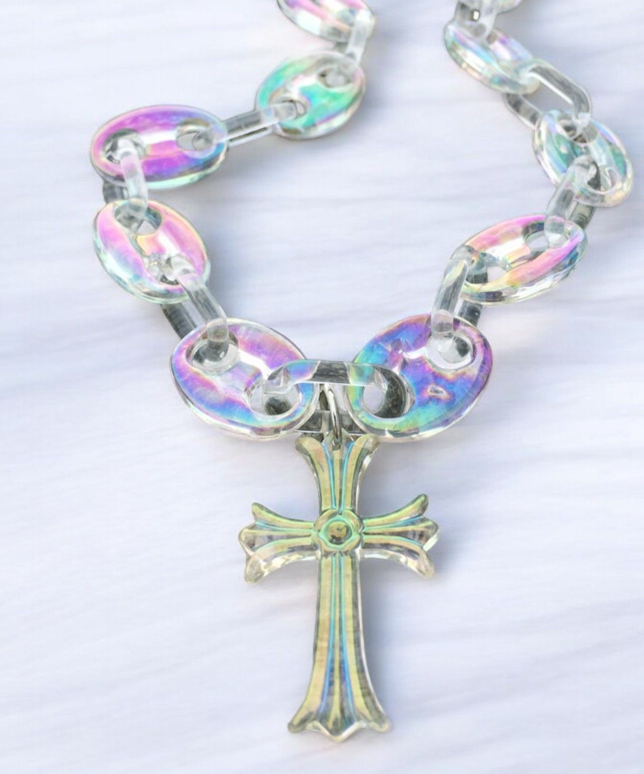 Japanese Brand 💎 Chrome Hearts Style Necklace Cross Acrylic Opal Chain Size ONE SIZE - 1 Thumbnail