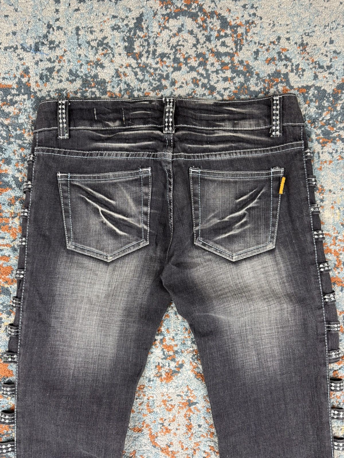 Japanese Brand × Vintage Vintage Y2K Crazy open leg side flared crystal studded denim Size 33" - 9 Thumbnail