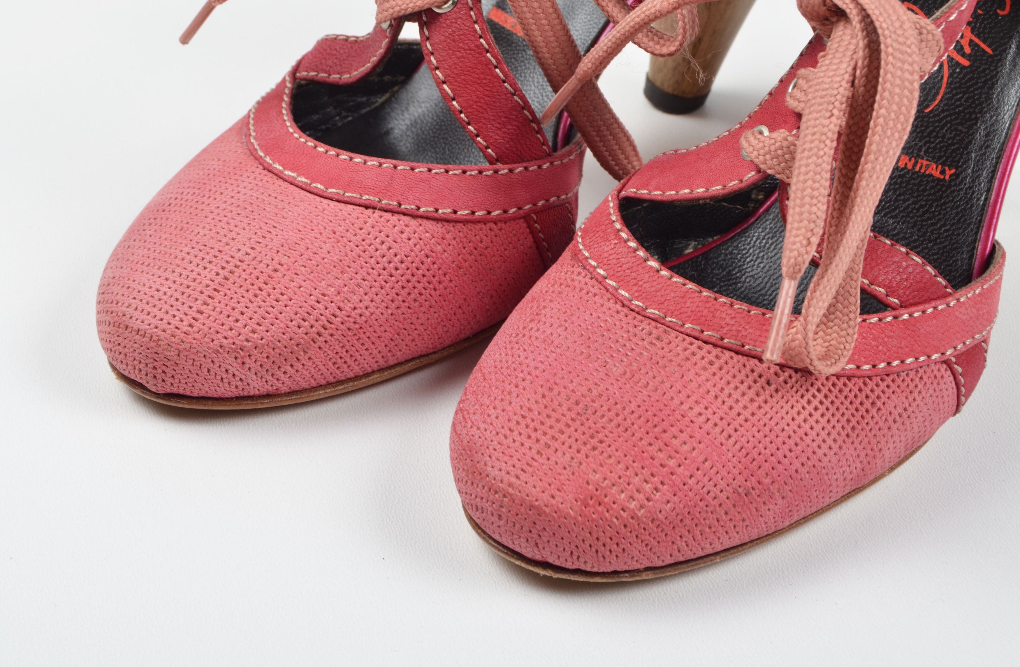 Miss Sixty Vintage Miss Sixty Y2K Pink Leather Lace Up Slingback Heels Size US 7 / IT 37 - 4 Thumbnail