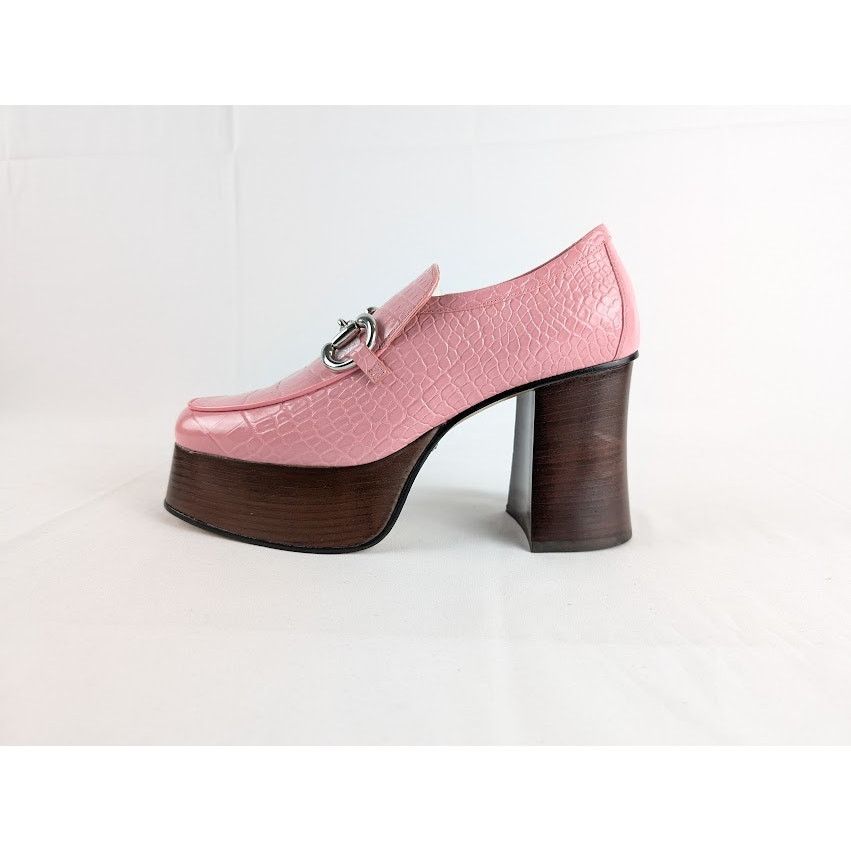Gucci o1rshd1 Croc-Effect Leather Platform Pumps in Pink Size US 8.5 / IT 38.5 - 1 Thumbnail