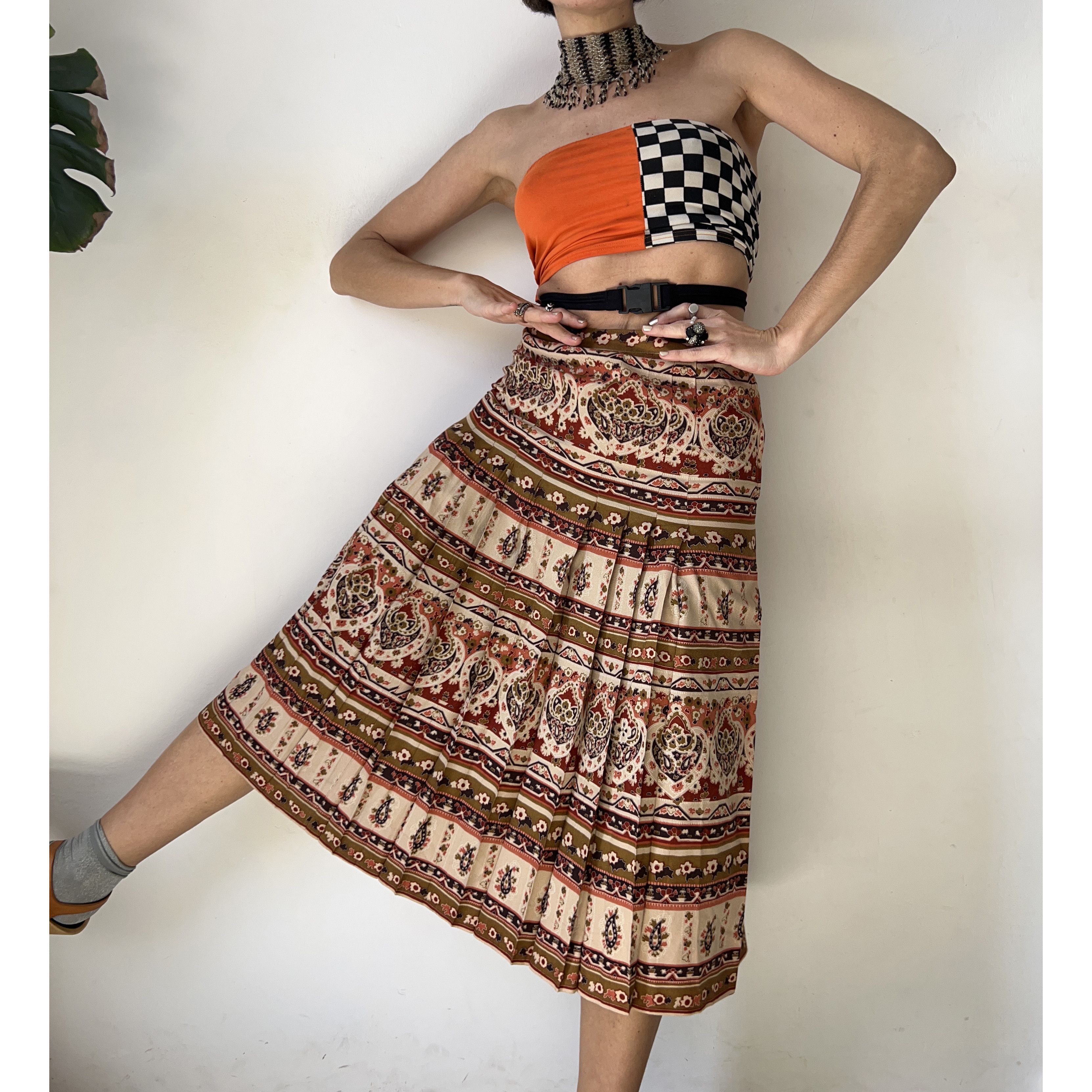 Vintage Vintage 70s Earthy Paisley Midi Skirt Size 30" / US 8 / IT 44 - 6 Thumbnail